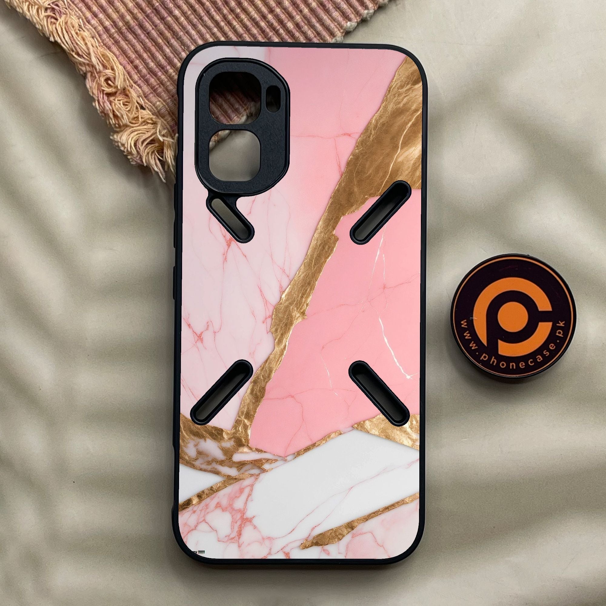 Infinix GT 50 Pro - Pink Marble 2.0 Design 2 - Premium Metal Printed Soft Bumper Shock Proof Case