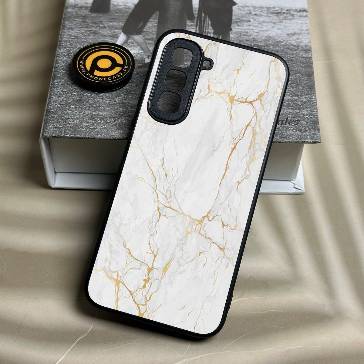 Infinix Hot 70 - White Design 8 - Premium Metal Printed Soft Bumper Shock Proof Case