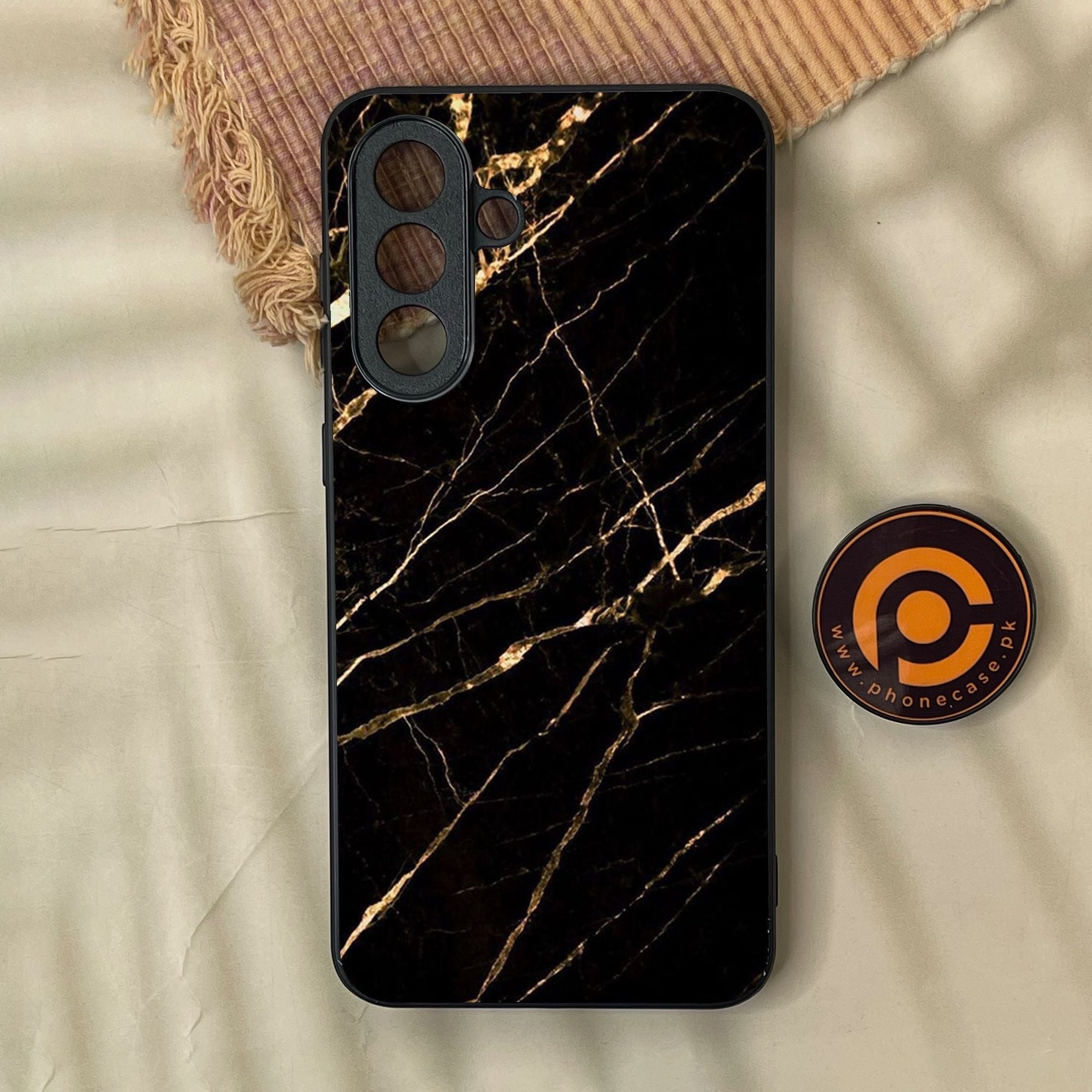 Samsung Galaxy A37 - Black Marble Design 7 - Premium Metal Printed Soft Bumper Shock Proof Case