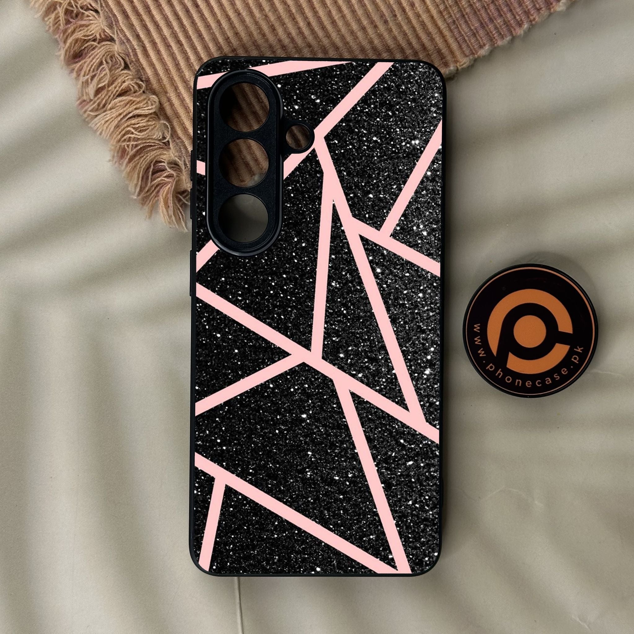 Galaxy S26 - Black Sparkle Glitter With Rosegold - Premium Metal Printed Soft Bumper Shock Proof Case