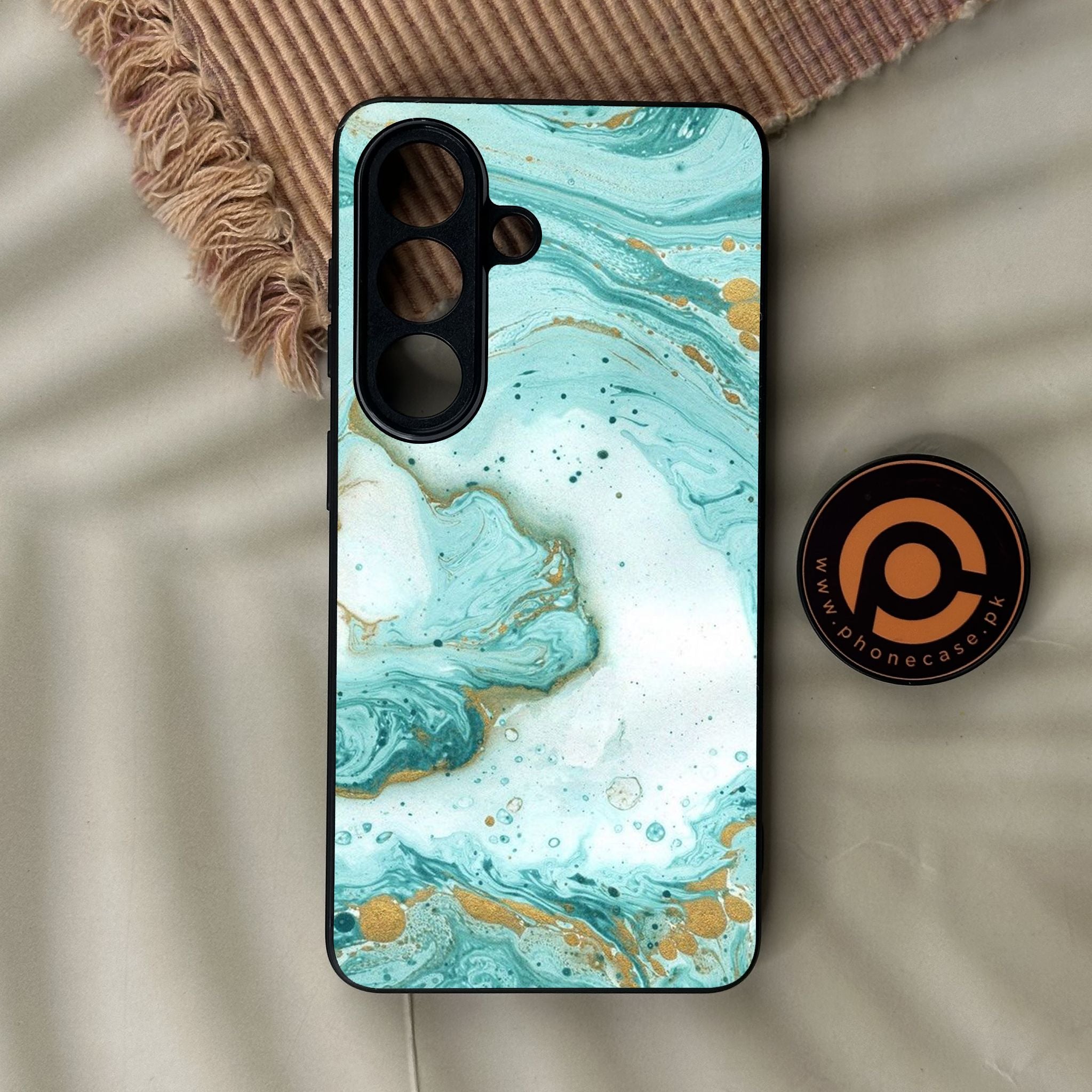 Galaxy S26 - Aqua Blue Marble Design - Premium Metal Printed Soft Bumper Shock Proof Case