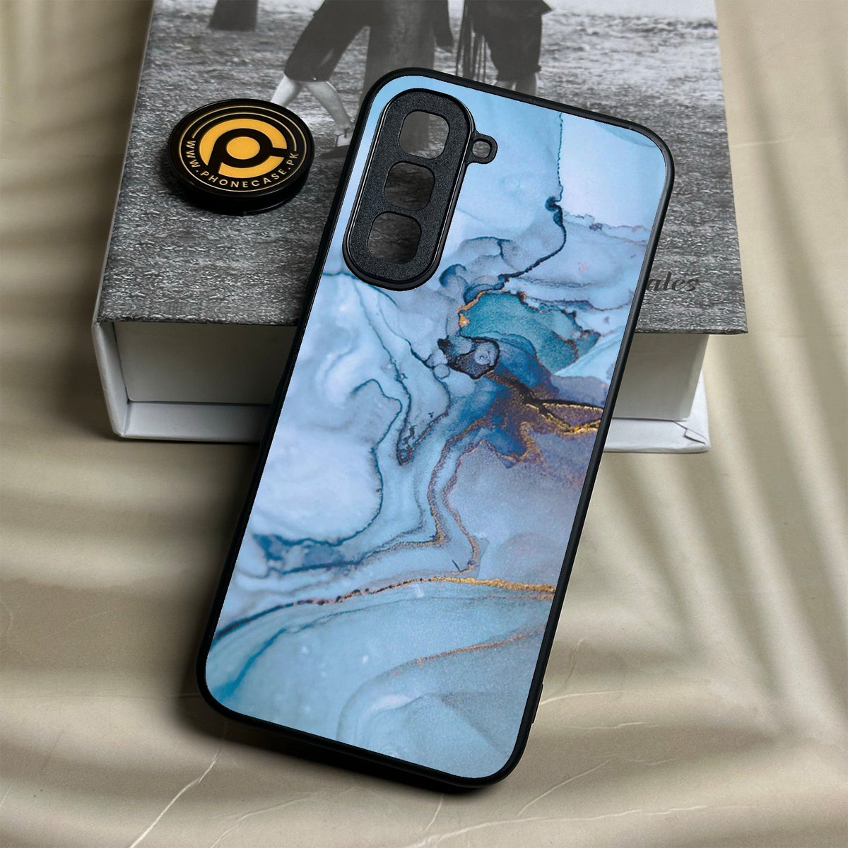 Infinix Hot 70 - Blue Marble Design 1 - Premium Metal Printed Soft Bumper Shock Proof Case