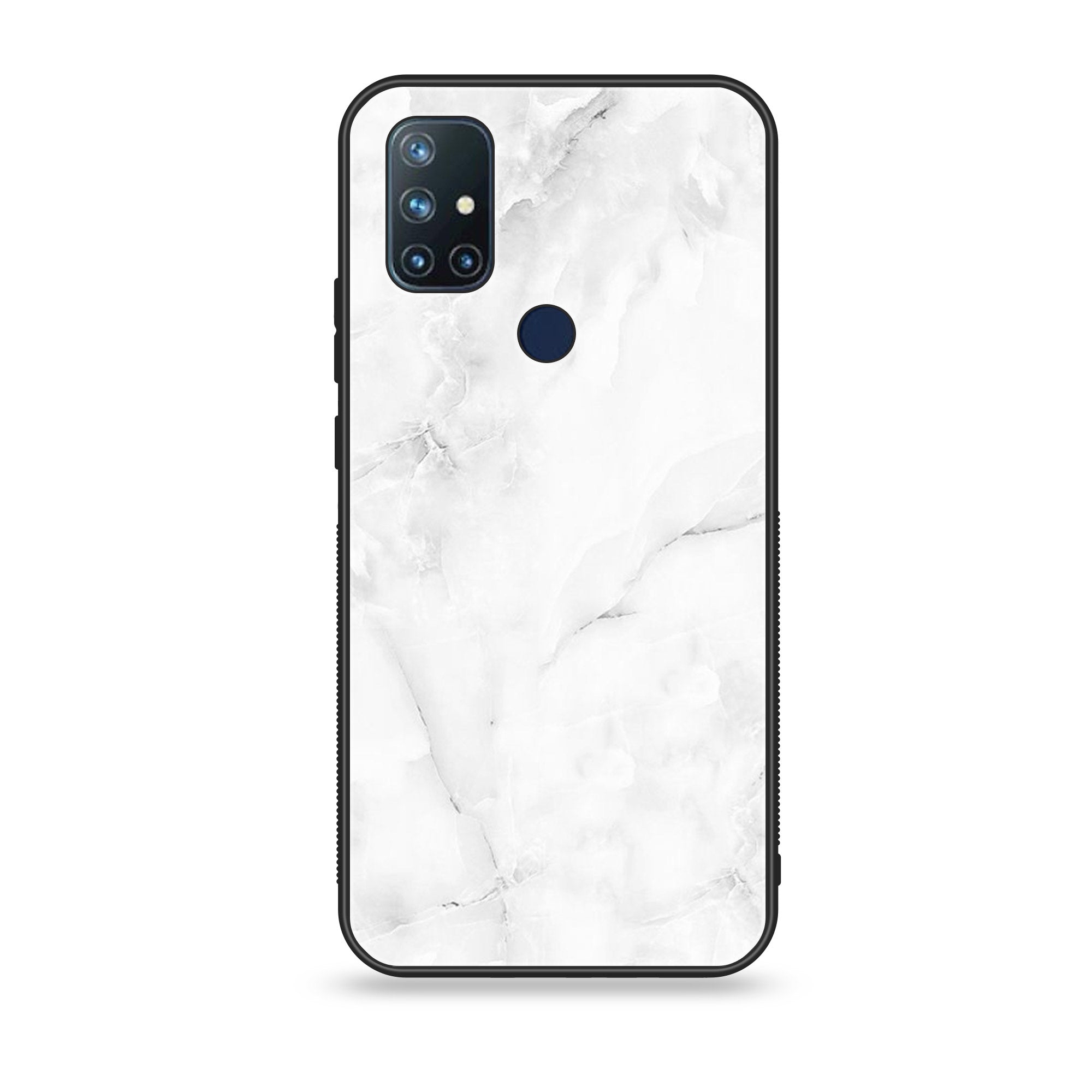 OnePlus Nord N10- White Marble Series - Premium Printed Glass soft Bumper shock Proof Case