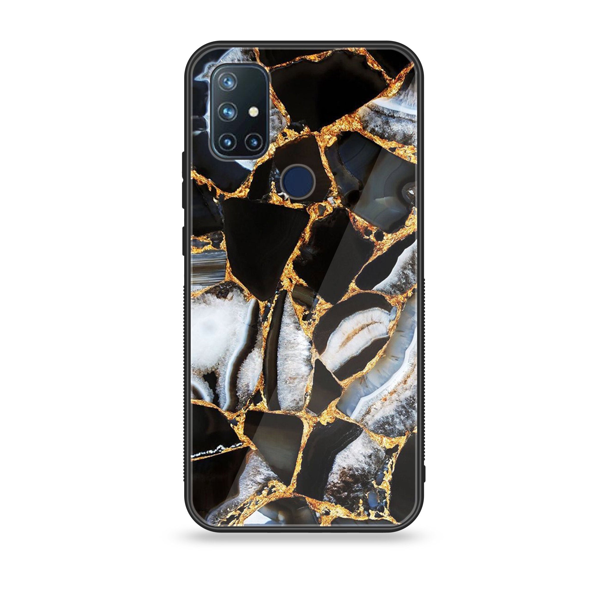 OnePlus Nord N10- Black Marble Series - Premium Printed Glass soft Bumper shock Proof Case
