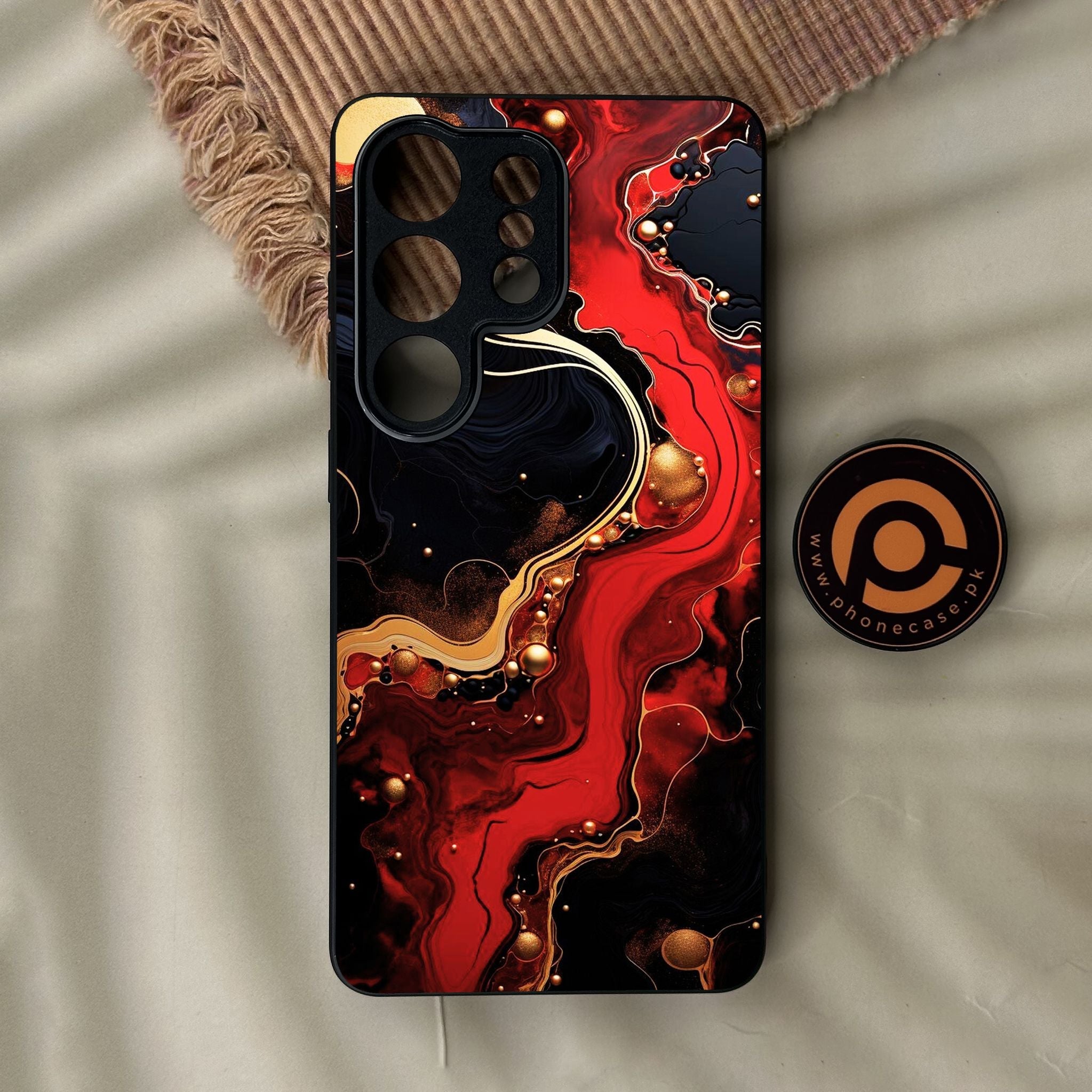 Galaxy S26 Ultra - Red Gold Marble - Premium Metal Printed Soft Bumper Shock Proof Case