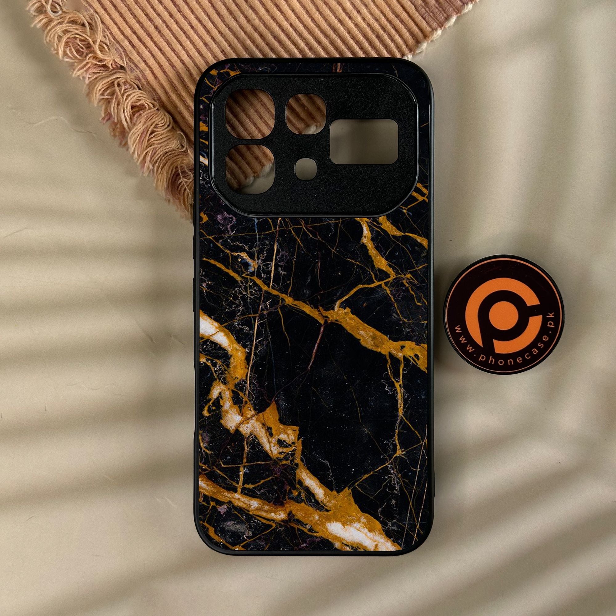 Infinix Note 60 - Golden Black Marble - Premium Metal Printed Soft Bumper Shock Proof Case