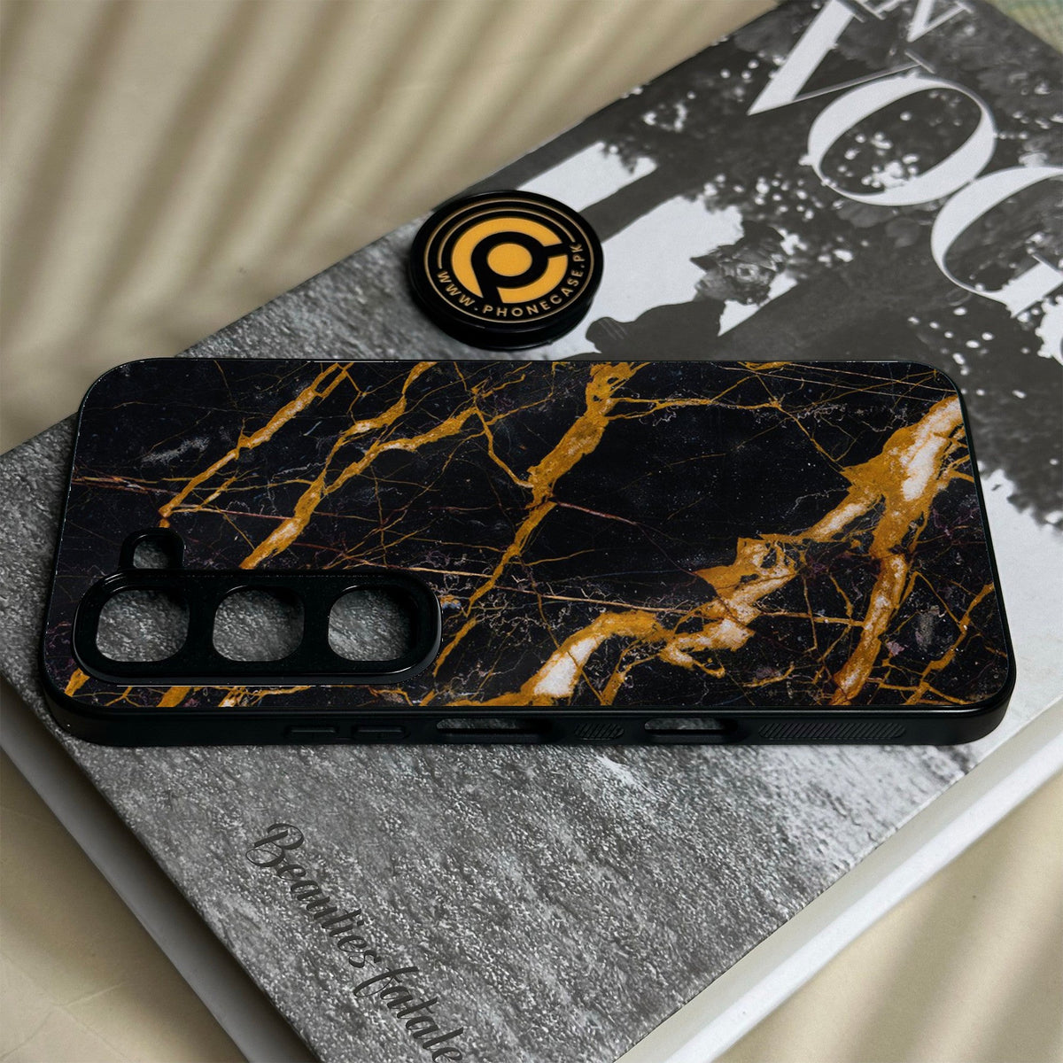 Infinix Hot 70 Pro - Golden Black Marble - Premium Metal Printed Soft Bumper Shock Proof Case