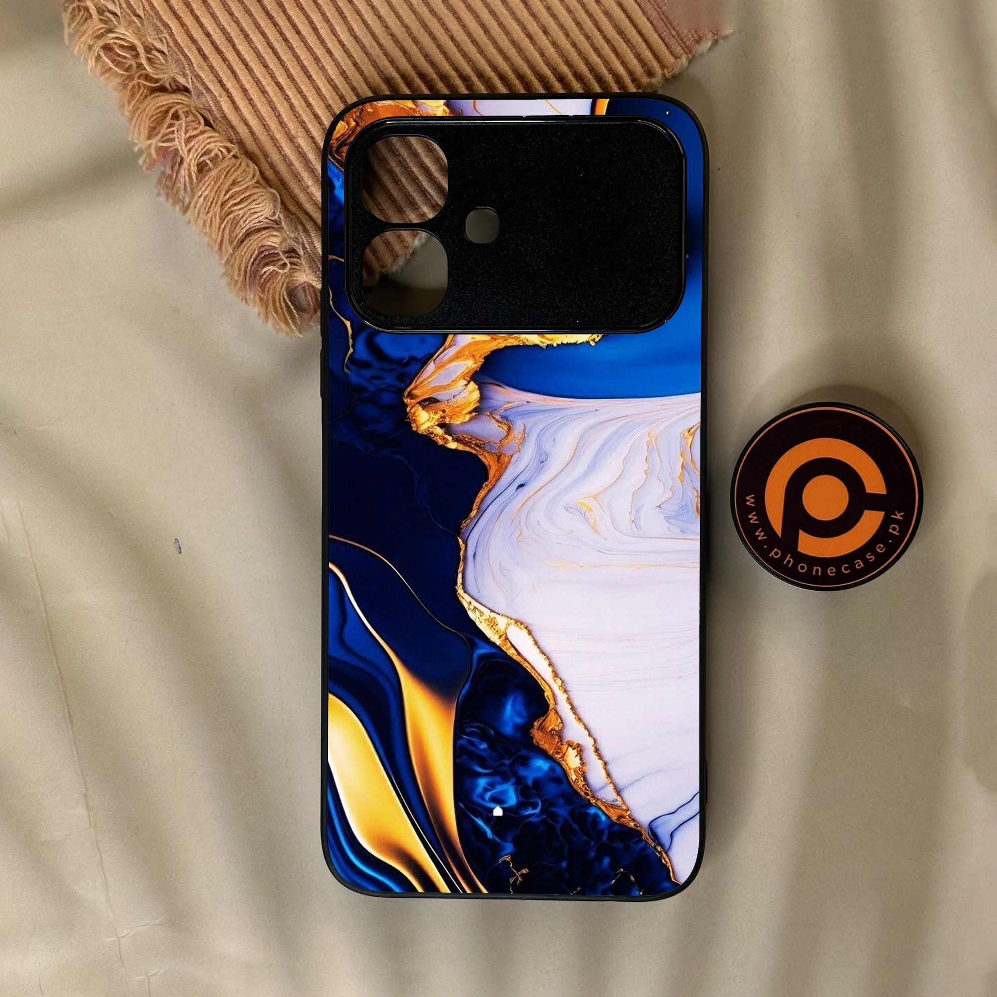 Infinix Smart 20 - Blue Golden Marble - Premium Metal Printed Soft Bumper Shock Proof Case