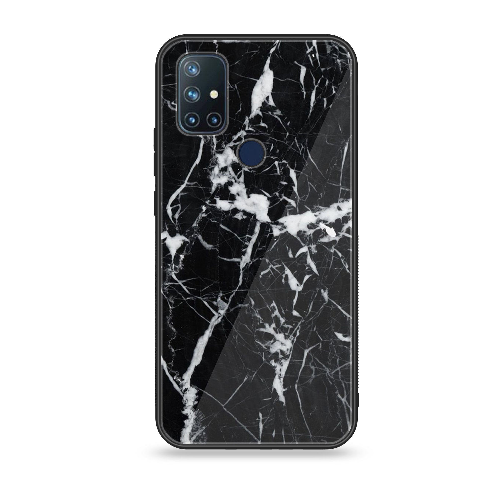 OnePlus Nord N10- Black Marble Series - Premium Printed Glass soft Bumper shock Proof Case