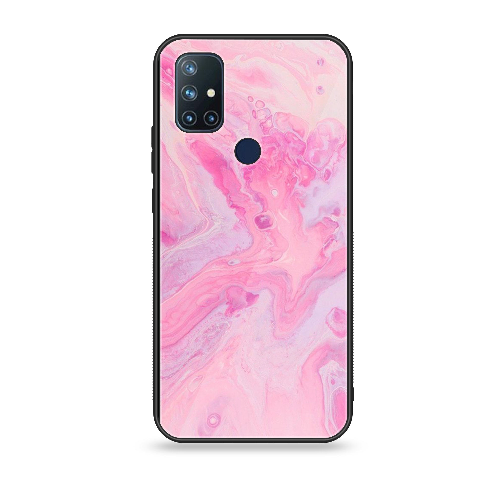 OnePlus Nord N10- Pink Marble Series - Premium Printed Glass soft Bumper shock Proof Case