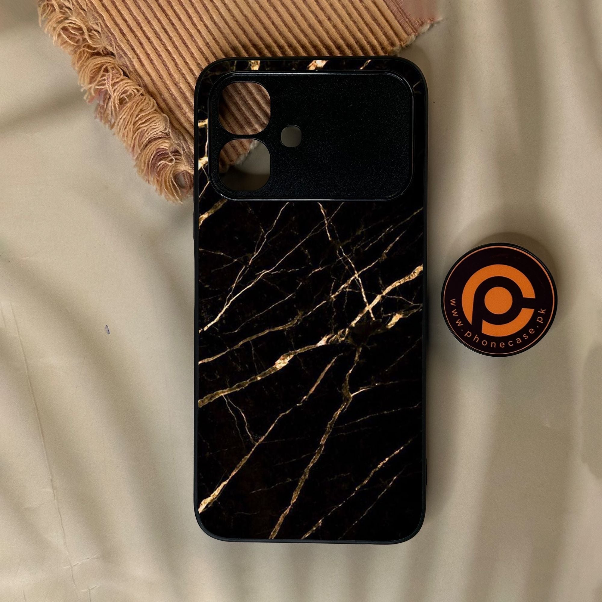 Infinix Smart 20 - Black Marble Design 7 - Premium Metal Printed Soft Bumper Shock Proof Case