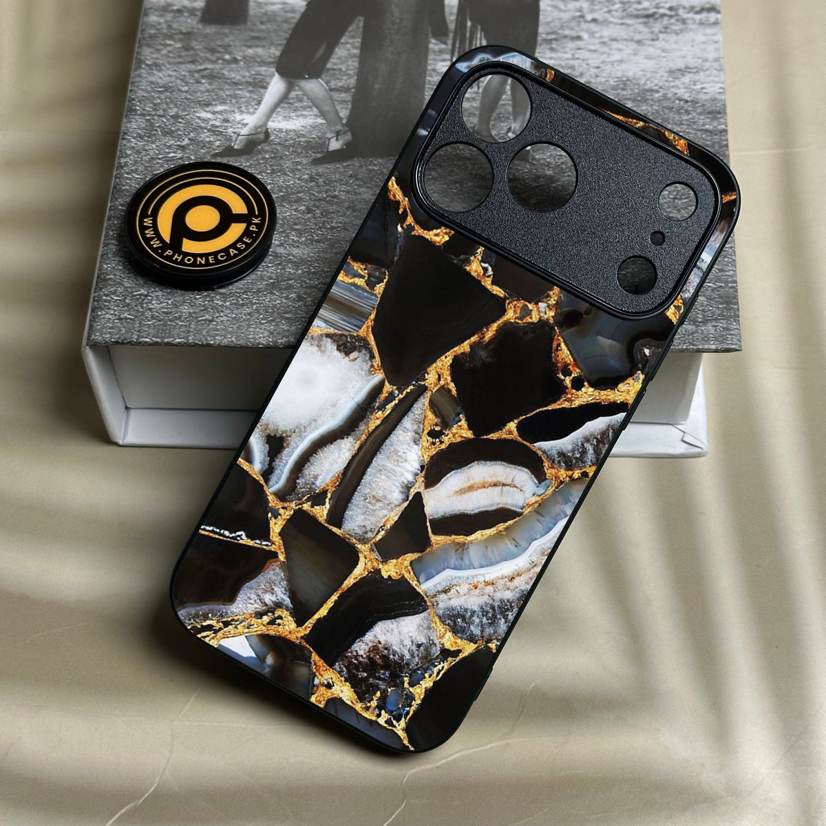 Iphone 18 Pro - Black Marble Design 5 - Premium Metal Printed Soft Bumper Shock Proof Case