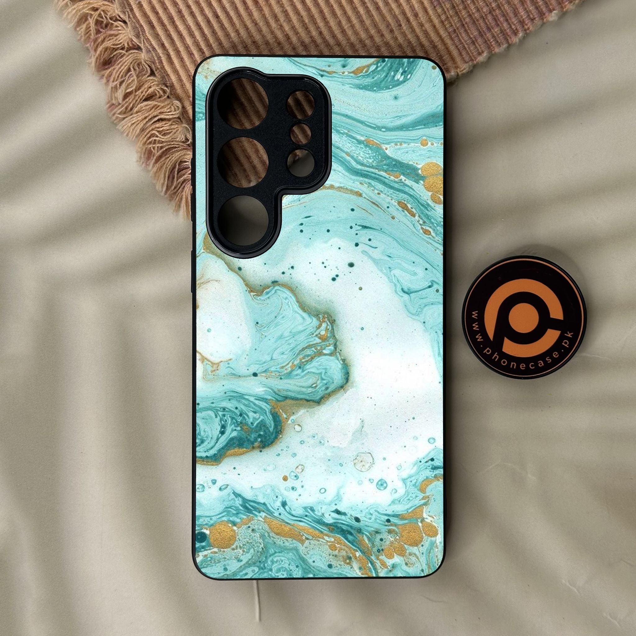 Galaxy S26 Ultra - Aqua Blue Marble Design - Premium Metal Printed Soft Bumper Shock Proof Case