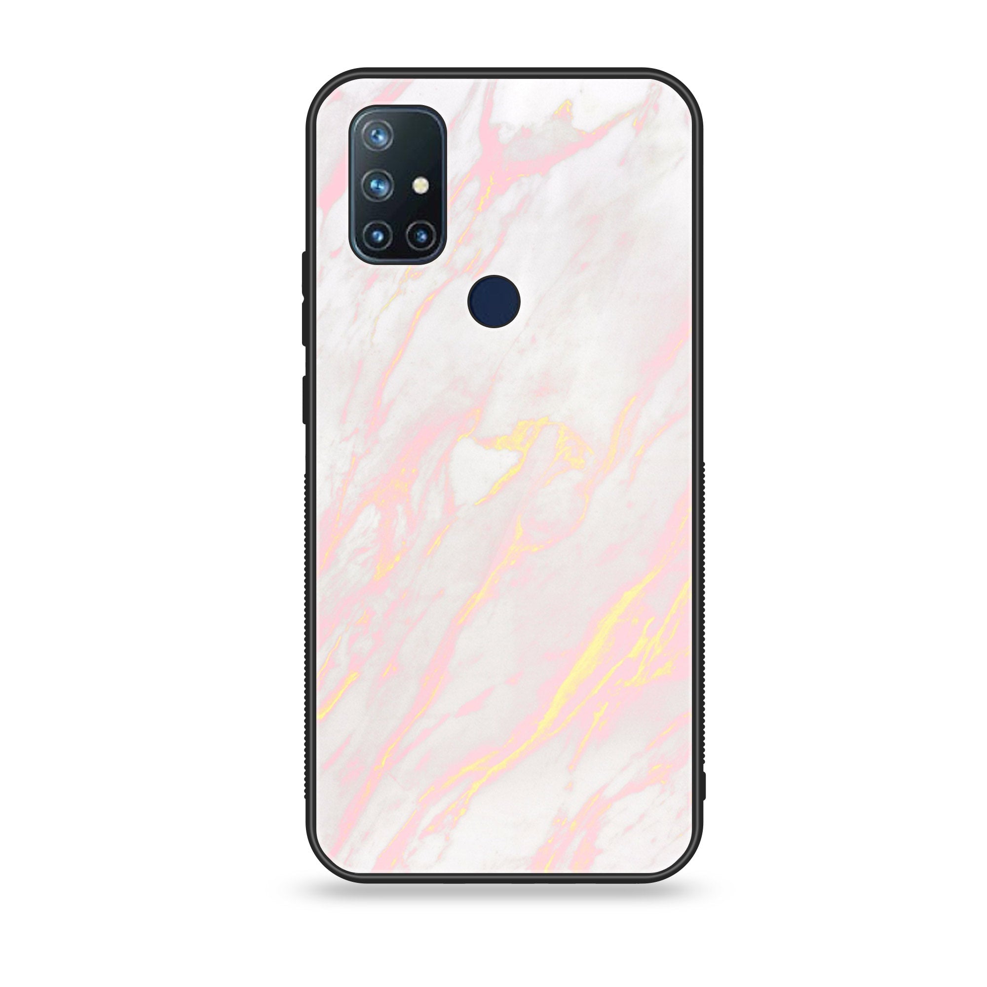 OnePlus Nord N10- Pink Marble Series - Premium Printed Glass soft Bumper shock Proof Case