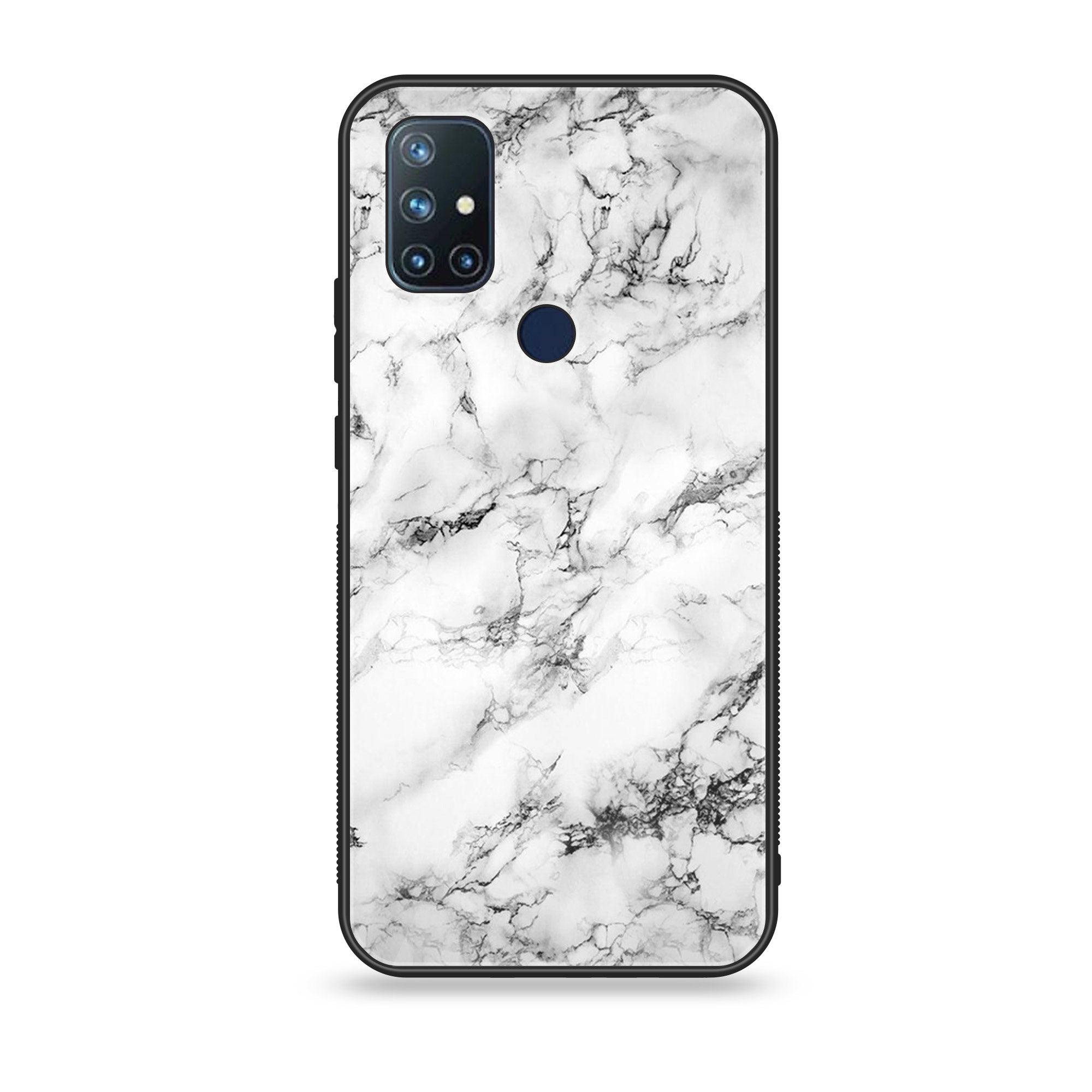 OnePlus Nord N10- White Marble Series - Premium Printed Glass soft Bumper shock Proof Case