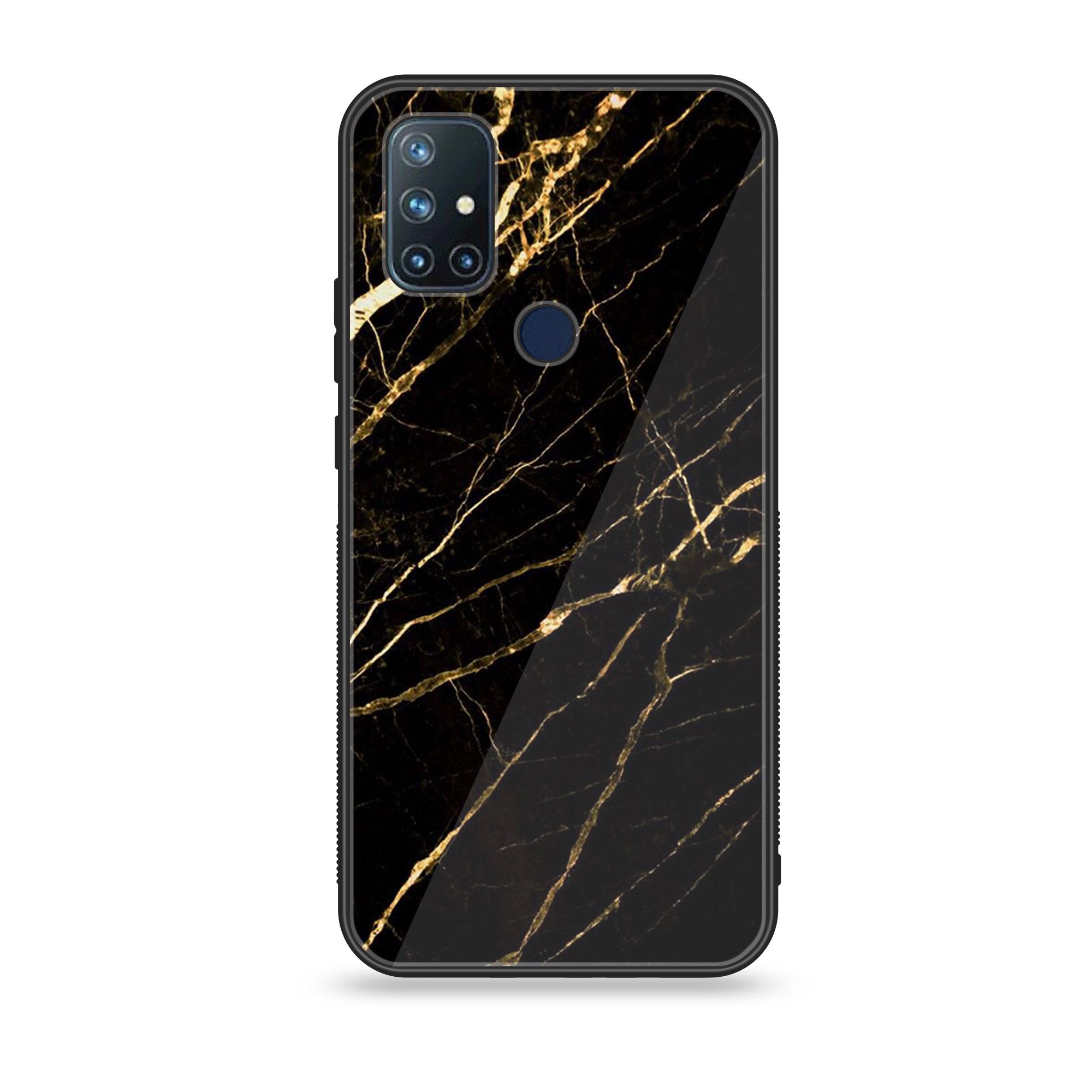 OnePlus Nord N10- Black Marble Series - Premium Printed Glass soft Bumper shock Proof Case