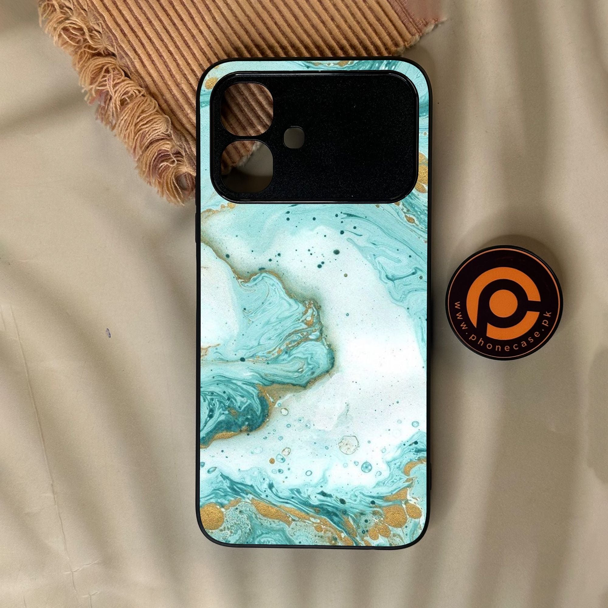Infinix Smart 20 - Aqua Blue Marble Design - Premium Metal Printed Soft Bumper Shock Proof Case