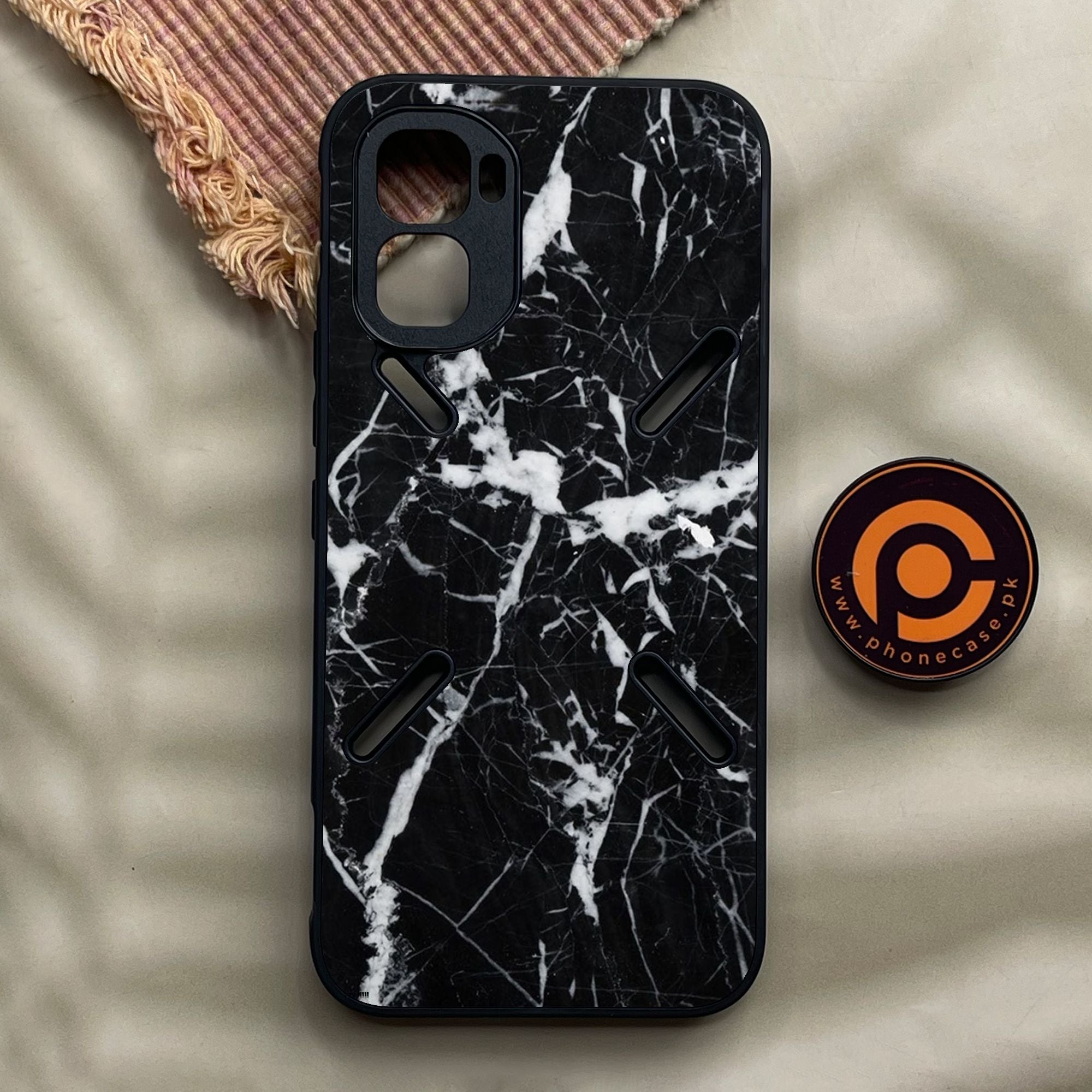 Infinix GT 50 Pro - Black Marble Design 6 - Premium Metal Printed Soft Bumper Shock Proof Case