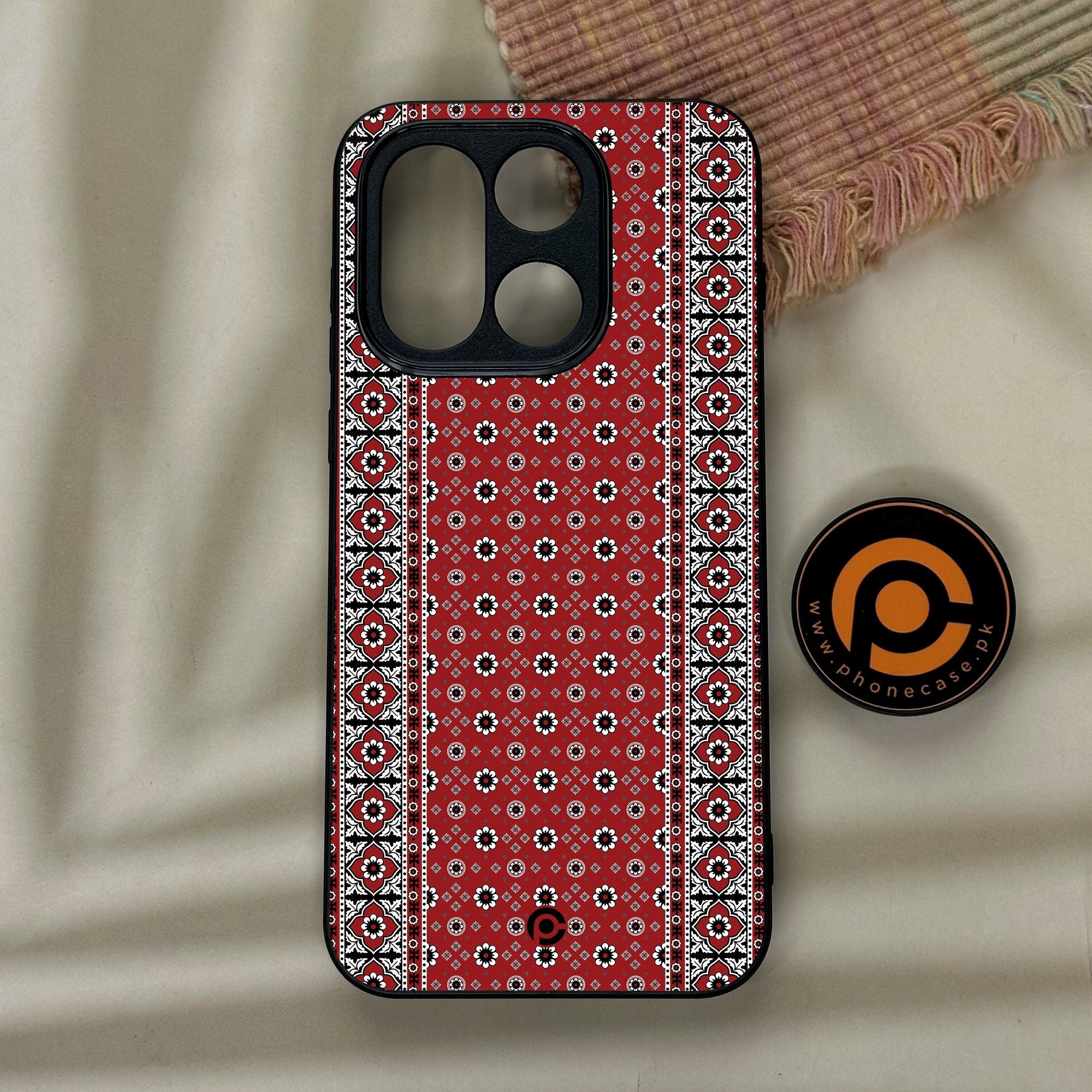 OnePlus 15 - Ajrak Design 12 - Premium Metal Printed Soft Bumper Shock Proof Case