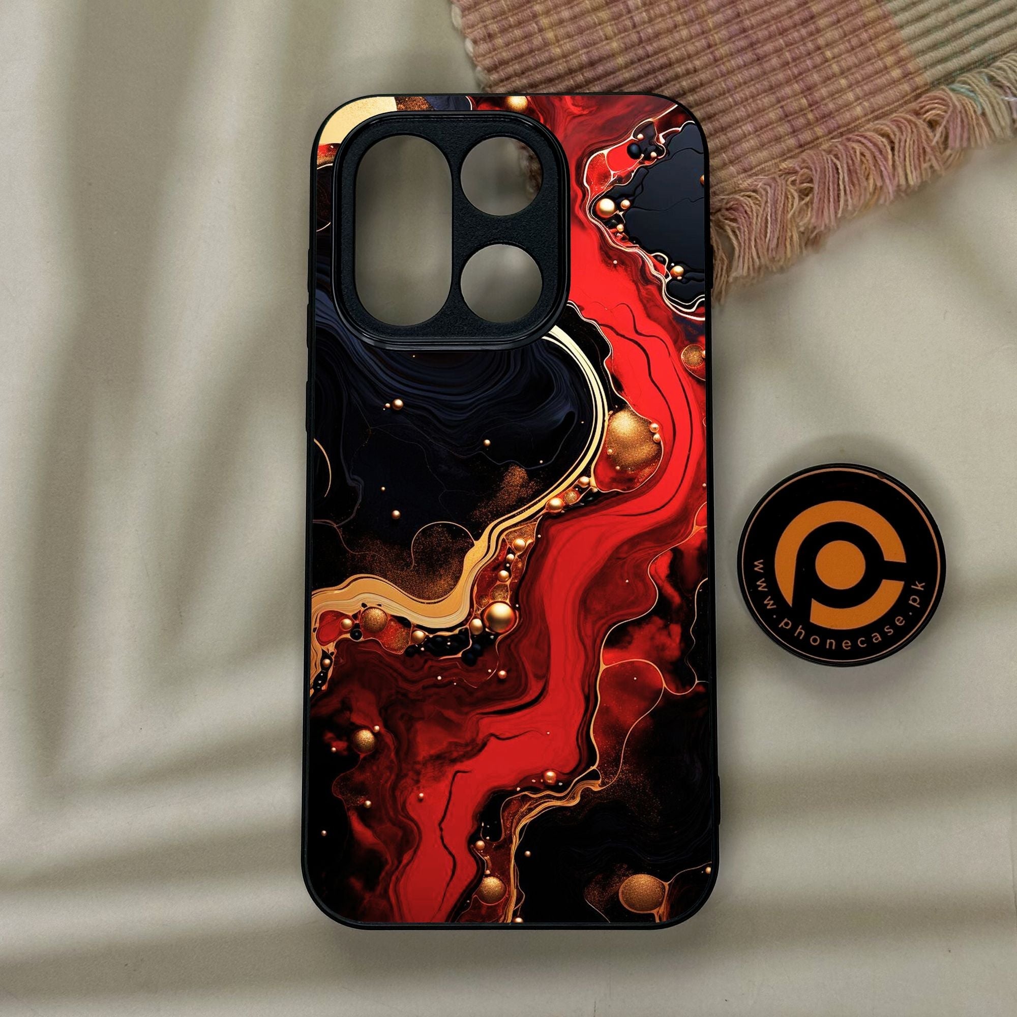 OnePlus 15 - Red Gold Marble - Premium Metal Printed Soft Bumper Shock Proof Case
