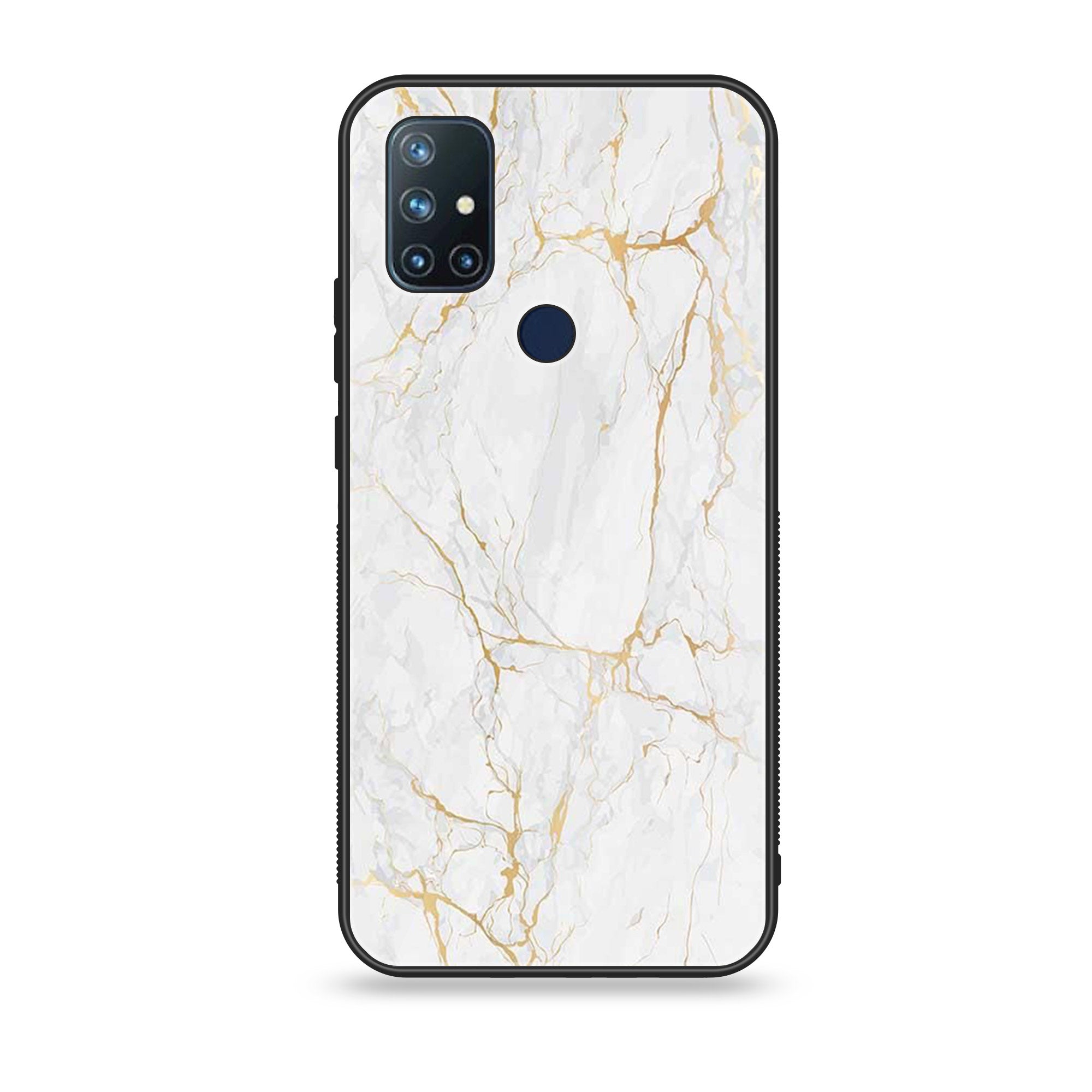 OnePlus Nord N10- White Marble Series - Premium Printed Glass soft Bumper shock Proof Case