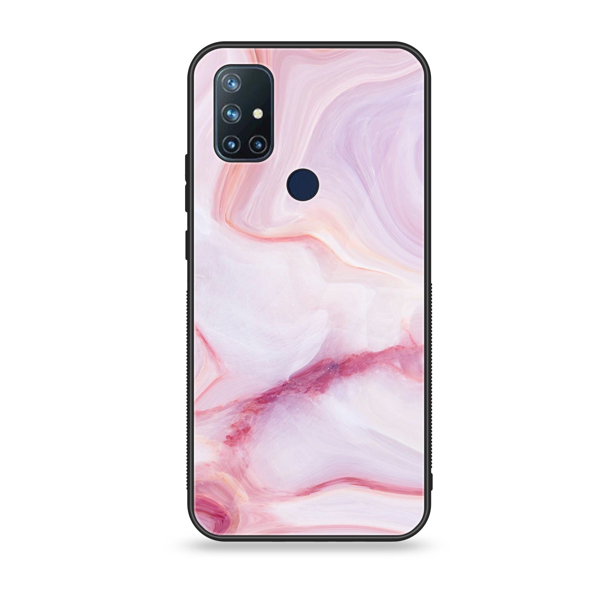 OnePlus Nord N10- Pink Marble Series - Premium Printed Glass soft Bumper shock Proof Case