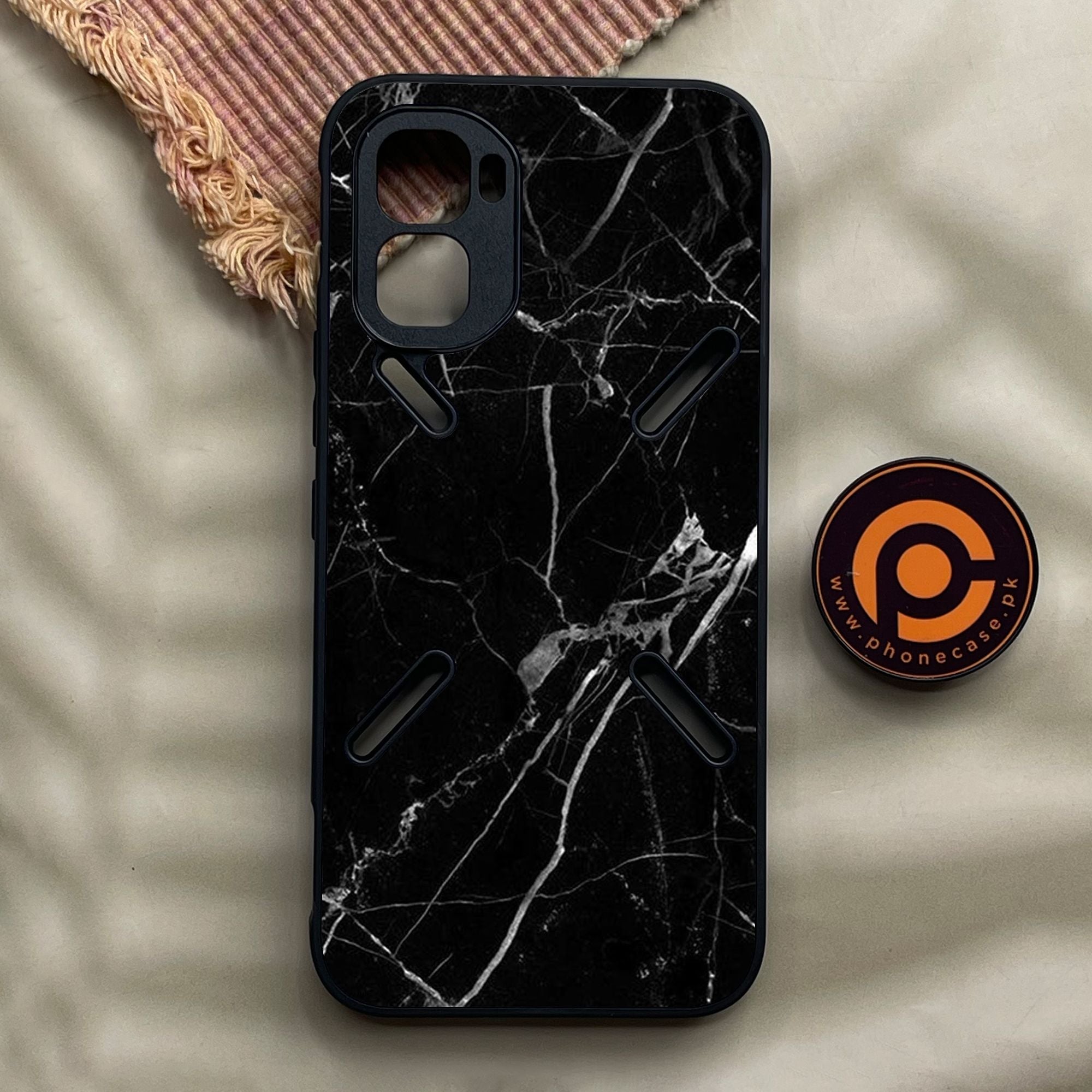 Infinix GT 50 Pro - Black Marble Design 2 - Premium Metal Printed Soft Bumper Shock Proof Case