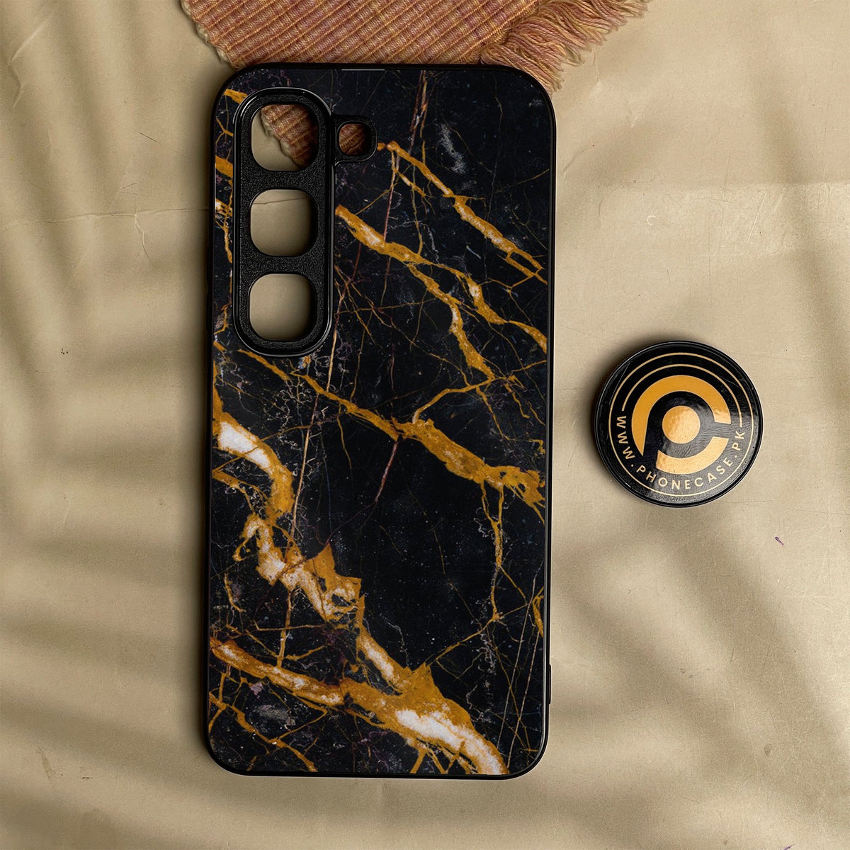 Infinix Hot 70 Pro - Golden Black Marble - Premium Metal Printed Soft Bumper Shock Proof Case
