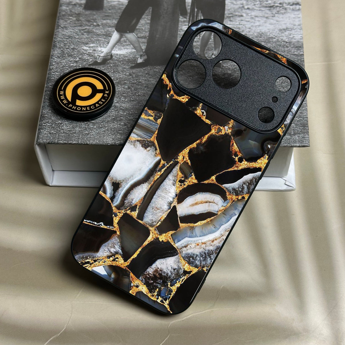 Iphone 18 Pro Max - Black Marble Design 5 - Premium Metal Printed Soft Bumper Shock Proof Case