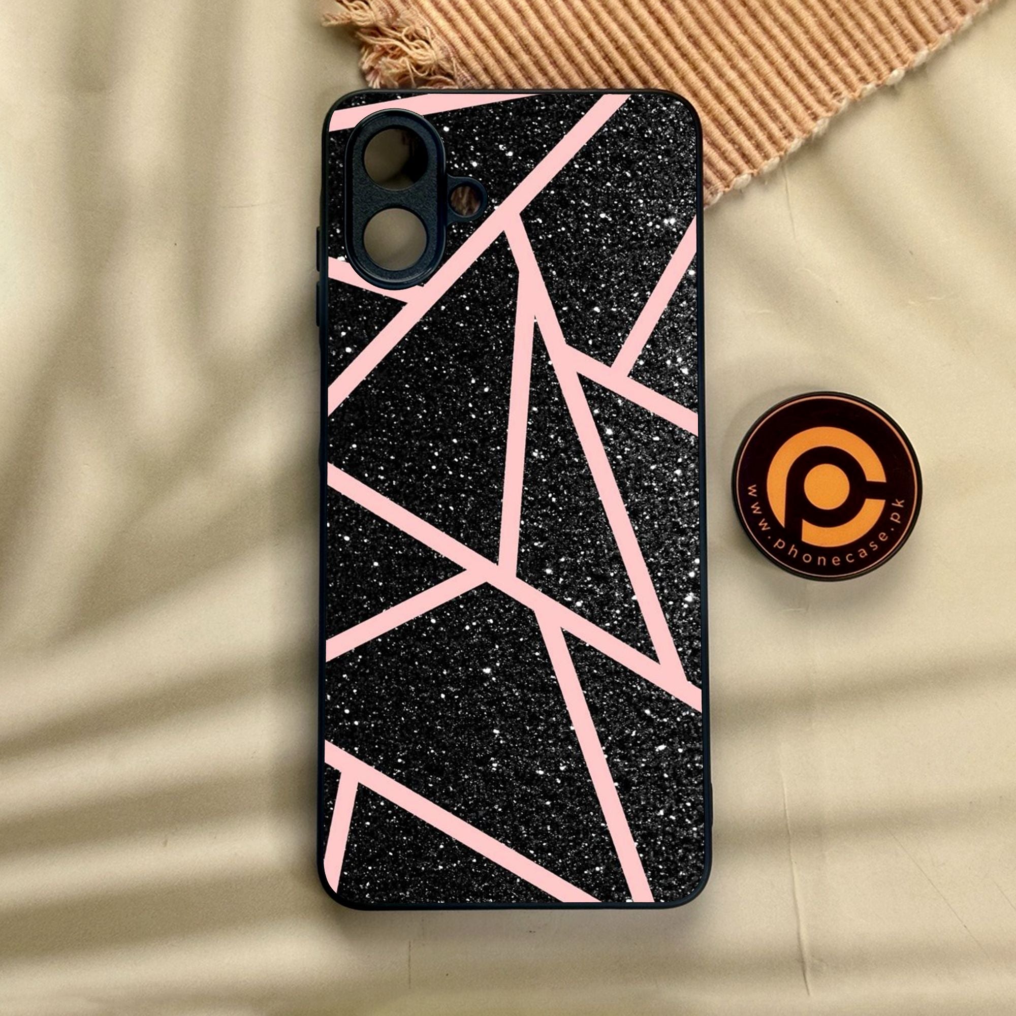 Samsung Galaxy A07 - Black Sparkle Glitter With Rosegold - Premium Metal Printed Soft Bumper Shock Proof Case CS-39387