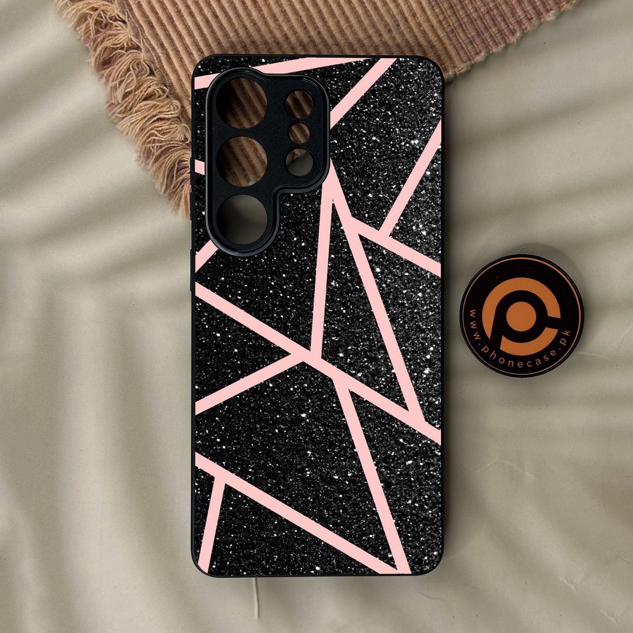 Galaxy S26 Ultra - Black Sparkle Glitter With Rosegold - Premium Metal Printed Soft Bumper Shock Proof Case