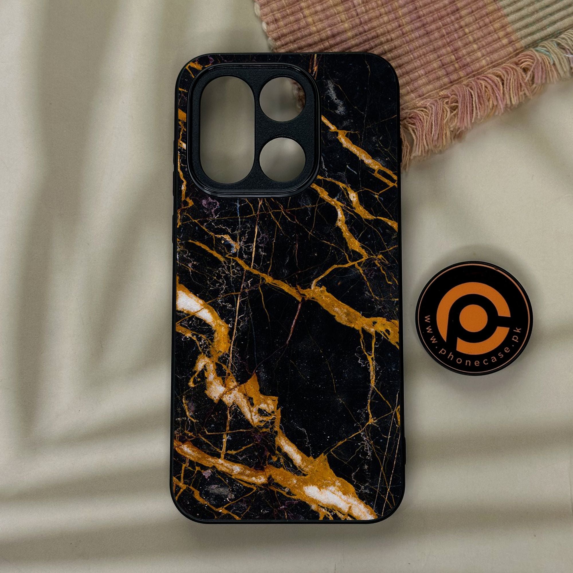 OnePlus 15 - Golden Black Marble - Premium Metal Printed Soft Bumper Shock Proof Case