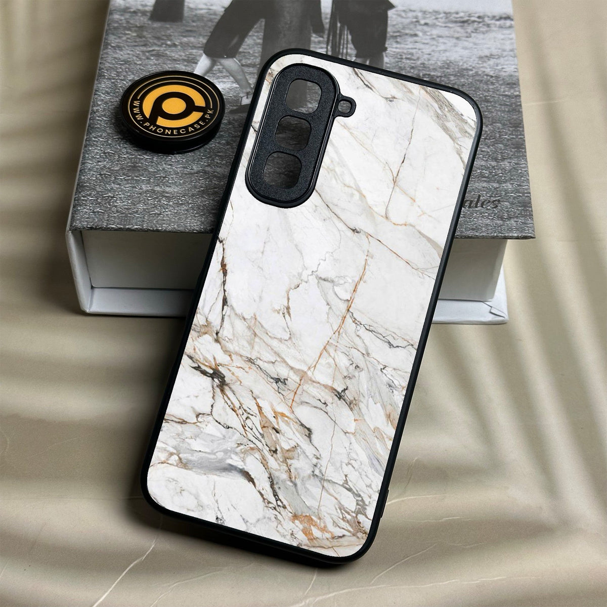 Infinix Hot 70 - White Design 6 - Premium Metal Printed Soft Bumper Shock Proof Case