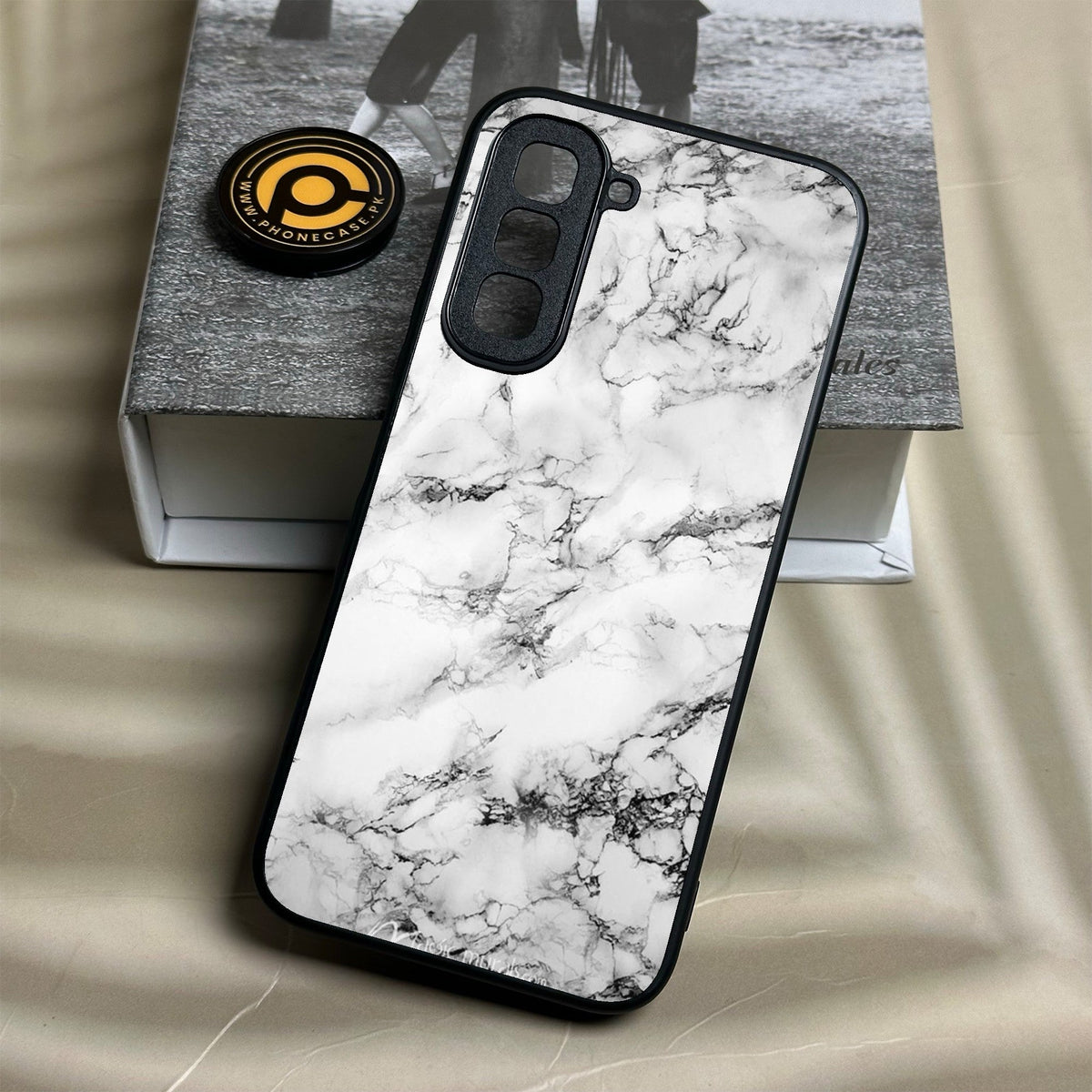 Infinix Hot 70 - White Design 7 - Premium Metal Printed Soft Bumper Shock Proof Case