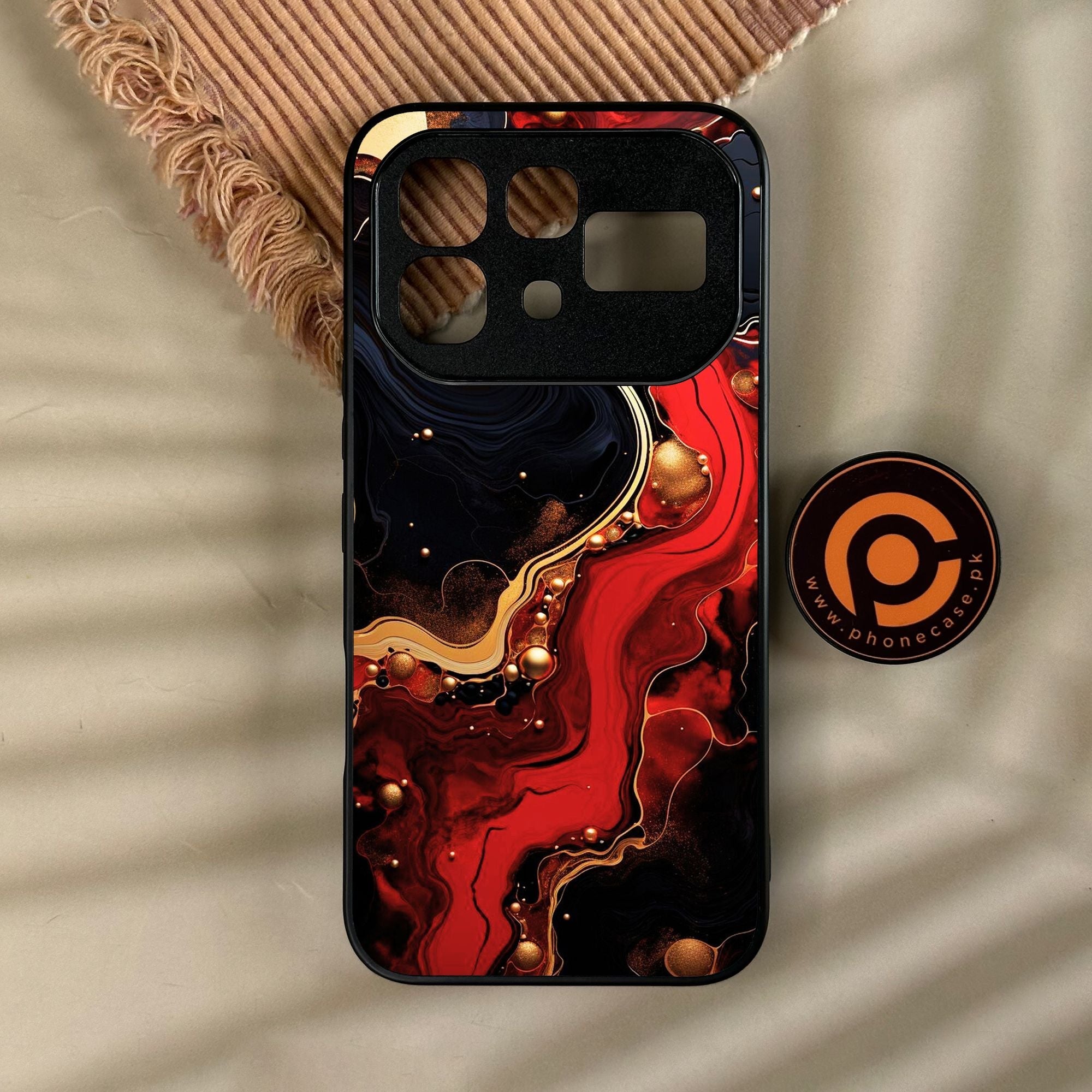 Infinix Note 60 Pro - Red Gold Marble - Premium Metal Printed Soft Bumper Shock Proof Case
