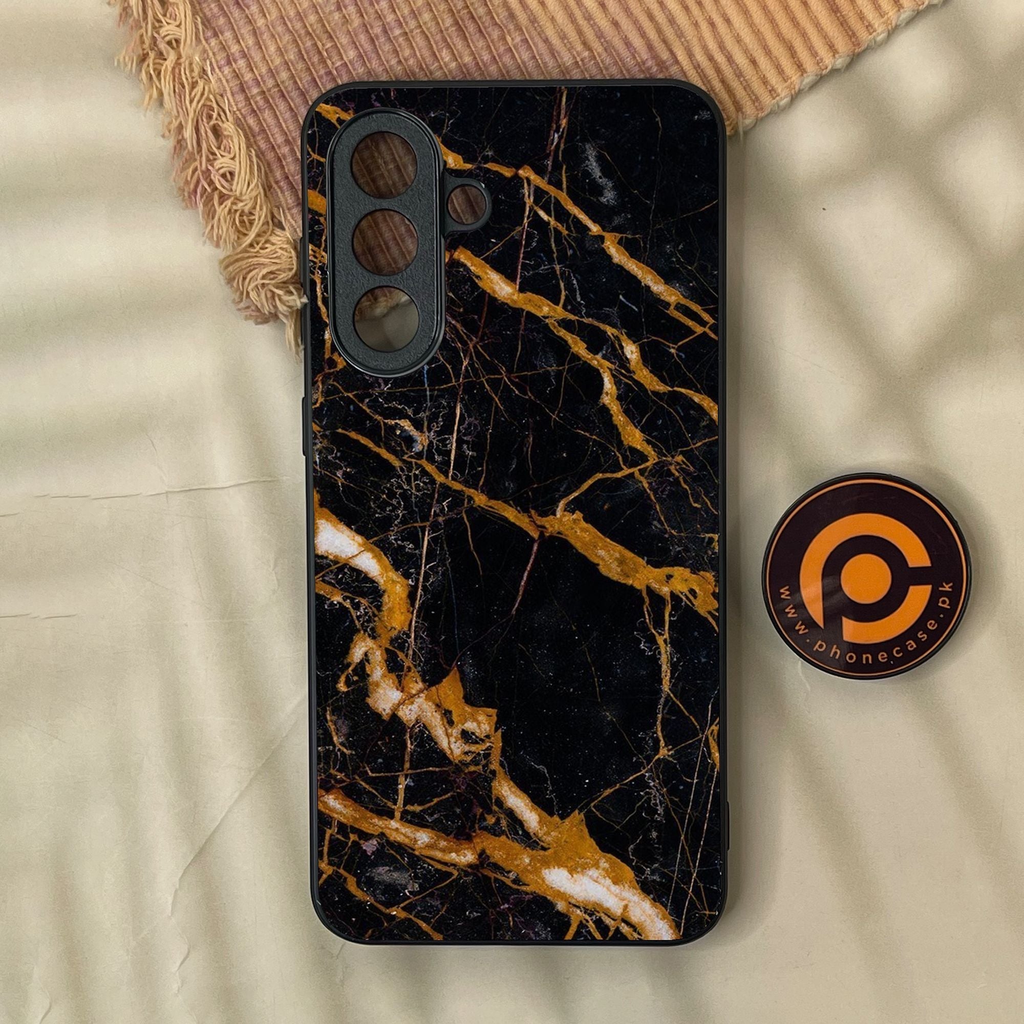 Samsung Galaxy A37 - Golden Black Marble - Premium Metal Printed Soft Bumper Shock Proof Case