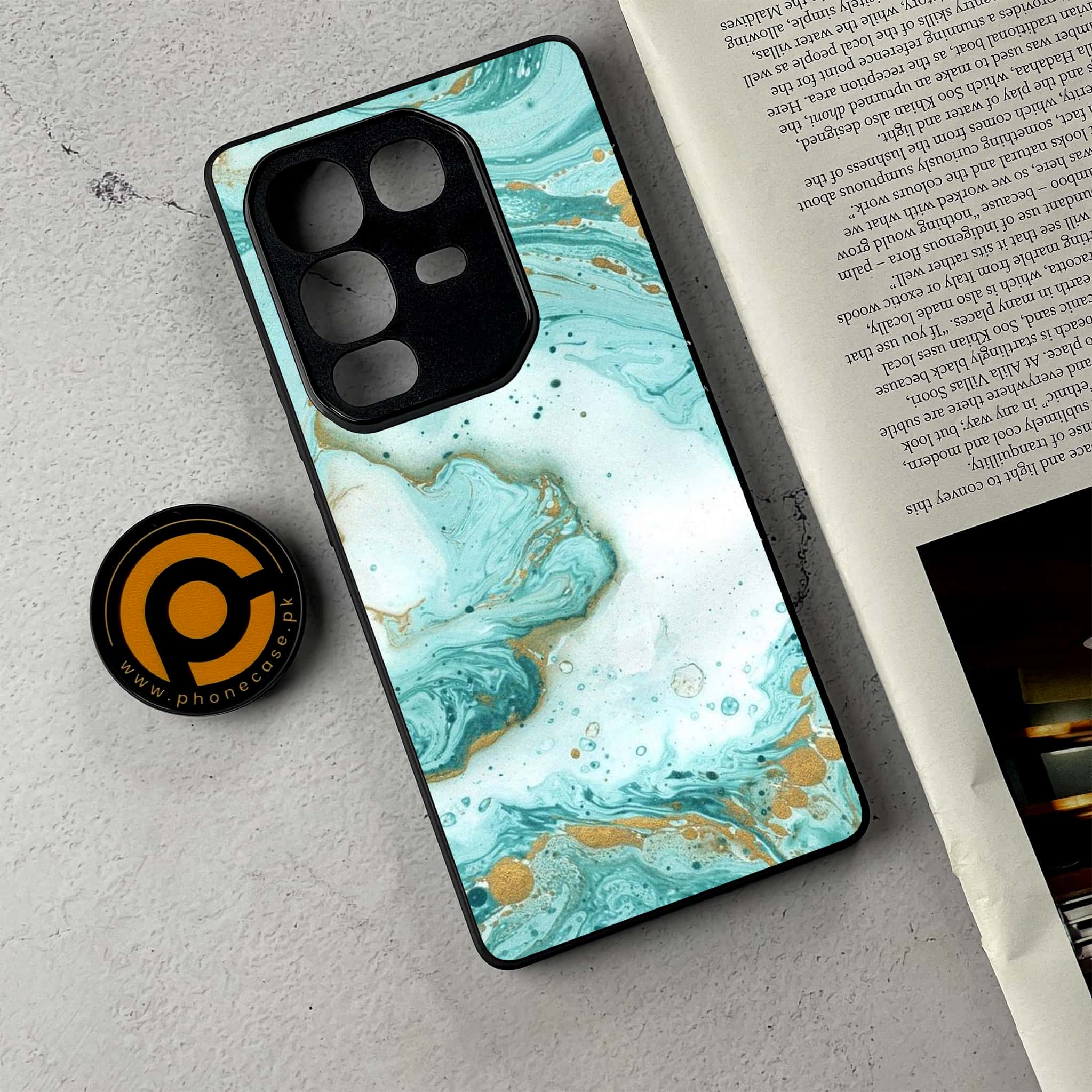 Infinix Note 50 Pro Plus - Aqua Blue Marble Design - Premium Metal Printed Soft Bumper Shockproof Case