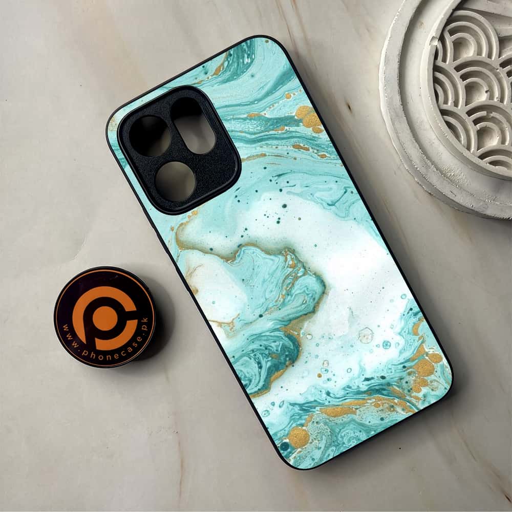Oppo Reno 14F 5G - Aqua Blue Marble Design  - Premium Metal Printed Soft Bumper Shockproof Case