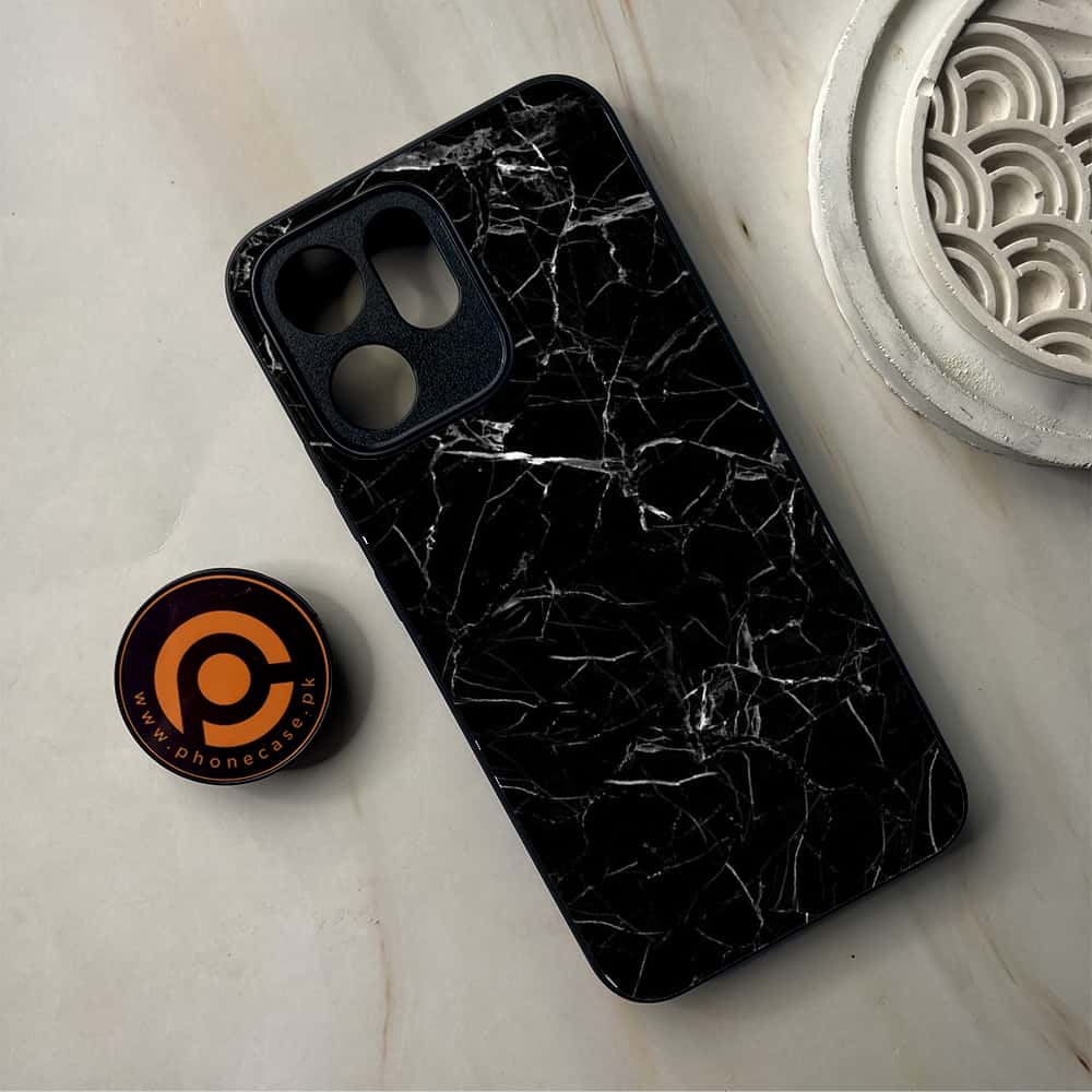 Oppo Reno 14F 5G - Black Marble Series - Premium Metal Printed Soft Bumper Shockproof Case