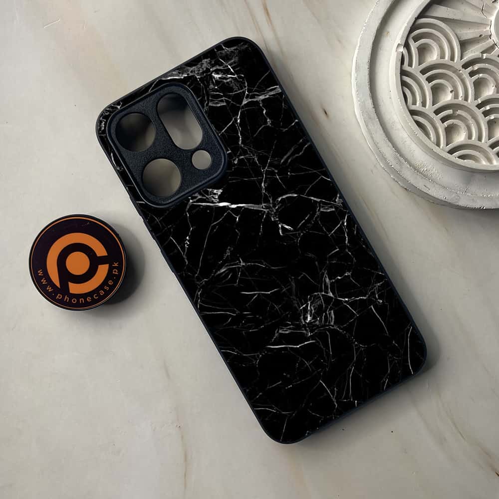 Oppo Reno 14 5G - Black Marble Series - Premium Metal Printed soft Bumper shock Proof Case