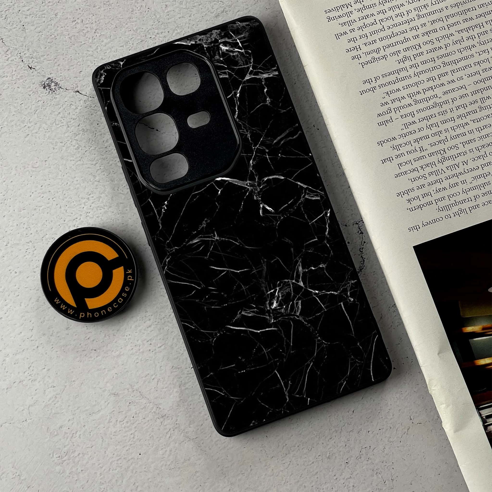 Infinix Note 50 Pro Plus - Black Marble Series - Premium Metal Printed Soft Bumper Shockproof Case