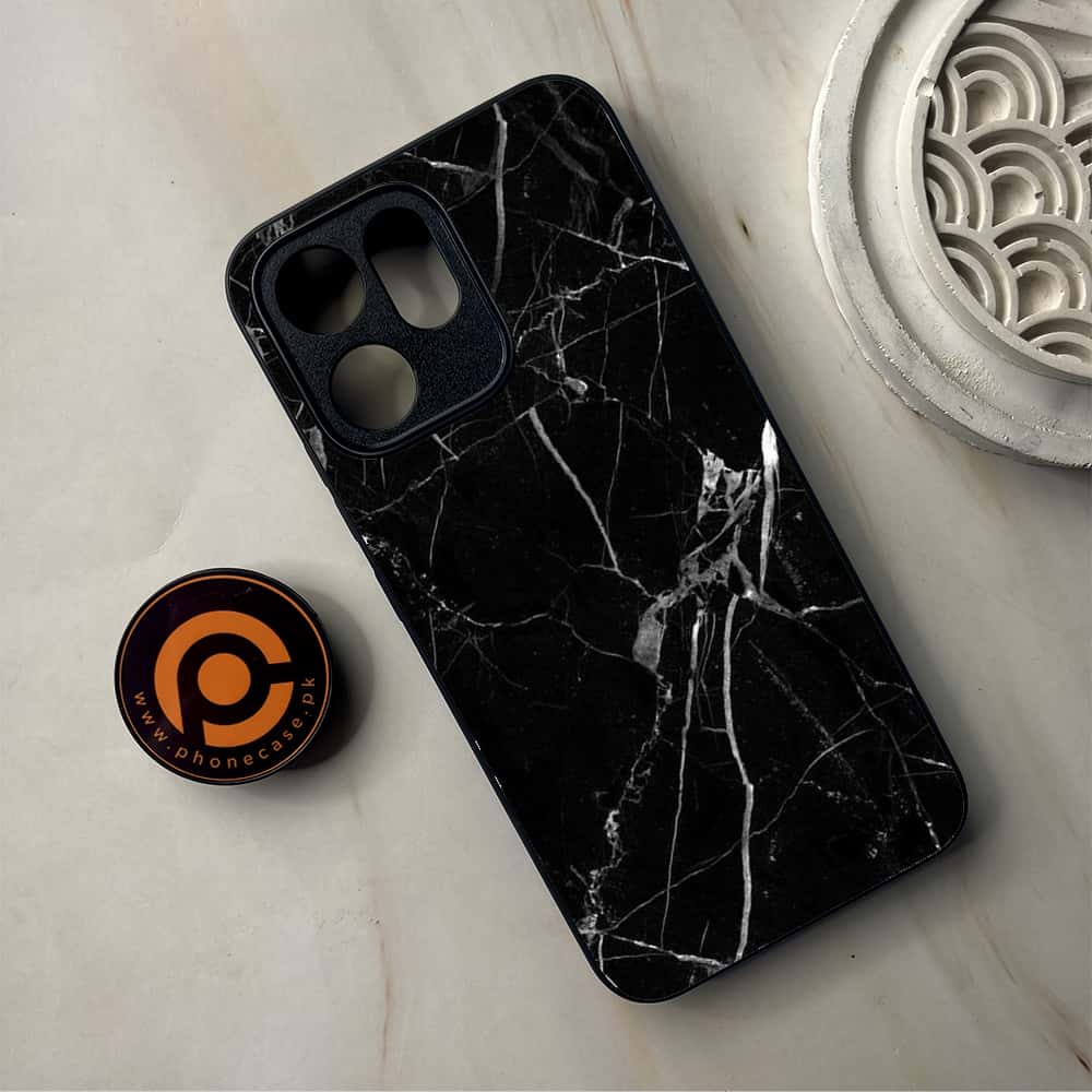 Oppo Reno 14F 5G - Black Marble Series - Premium Metal Printed Soft Bumper Shockproof Case