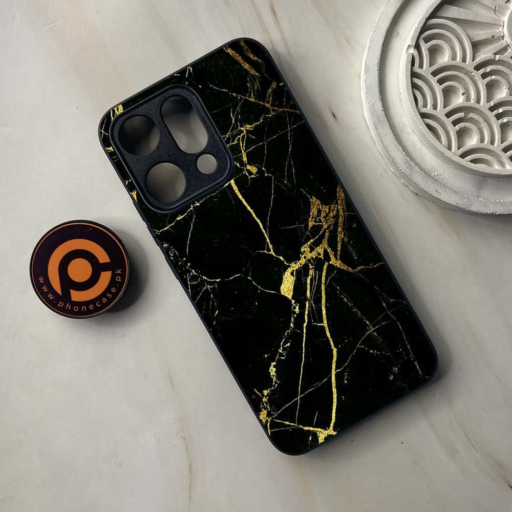 Oppo Reno 14 5G - Black Marble Series - Premium Metal Printed soft Bumper shock Proof Case