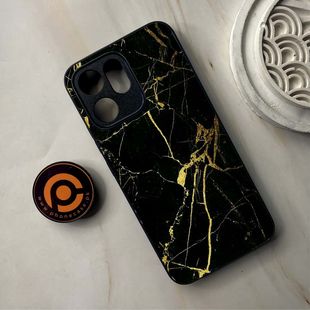 Oppo Reno 14F 5G - Black Marble Series - Premium Metal Printed Soft Bumper Shockproof Case