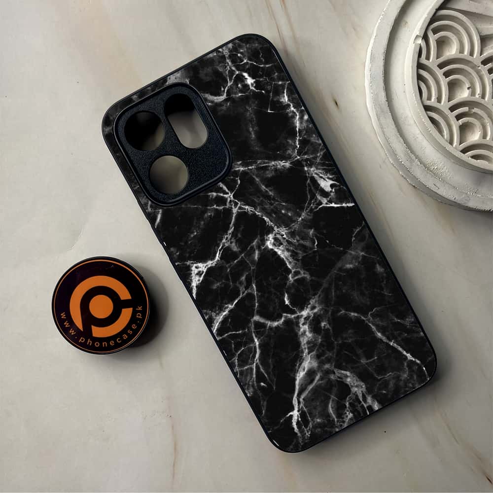 Oppo Reno 14F 5G - Black Marble Series - Premium Metal Printed Soft Bumper Shockproof Case