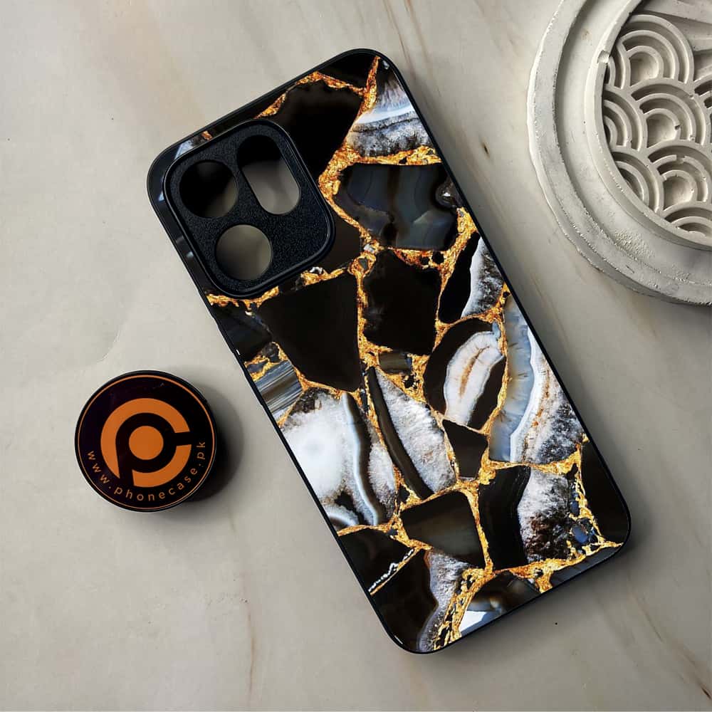 Oppo Reno 14F 5G - Black Marble Series - Premium Metal Printed Soft Bumper Shockproof Case