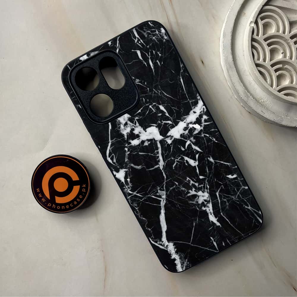 Oppo Reno 14F 5G - Black Marble Series - Premium Metal Printed Soft Bumper Shockproof Case