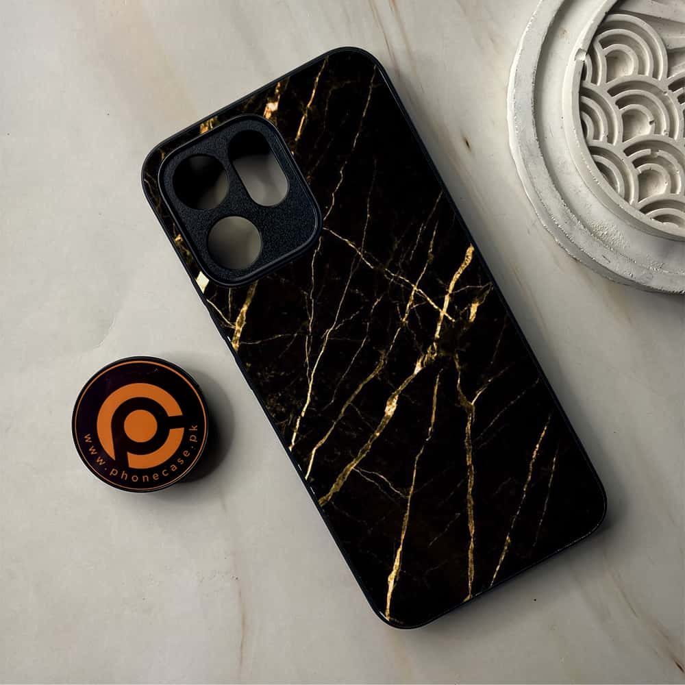 Oppo Reno 14F 5G - Black Marble Series - Premium Metal Printed Soft Bumper Shockproof Case