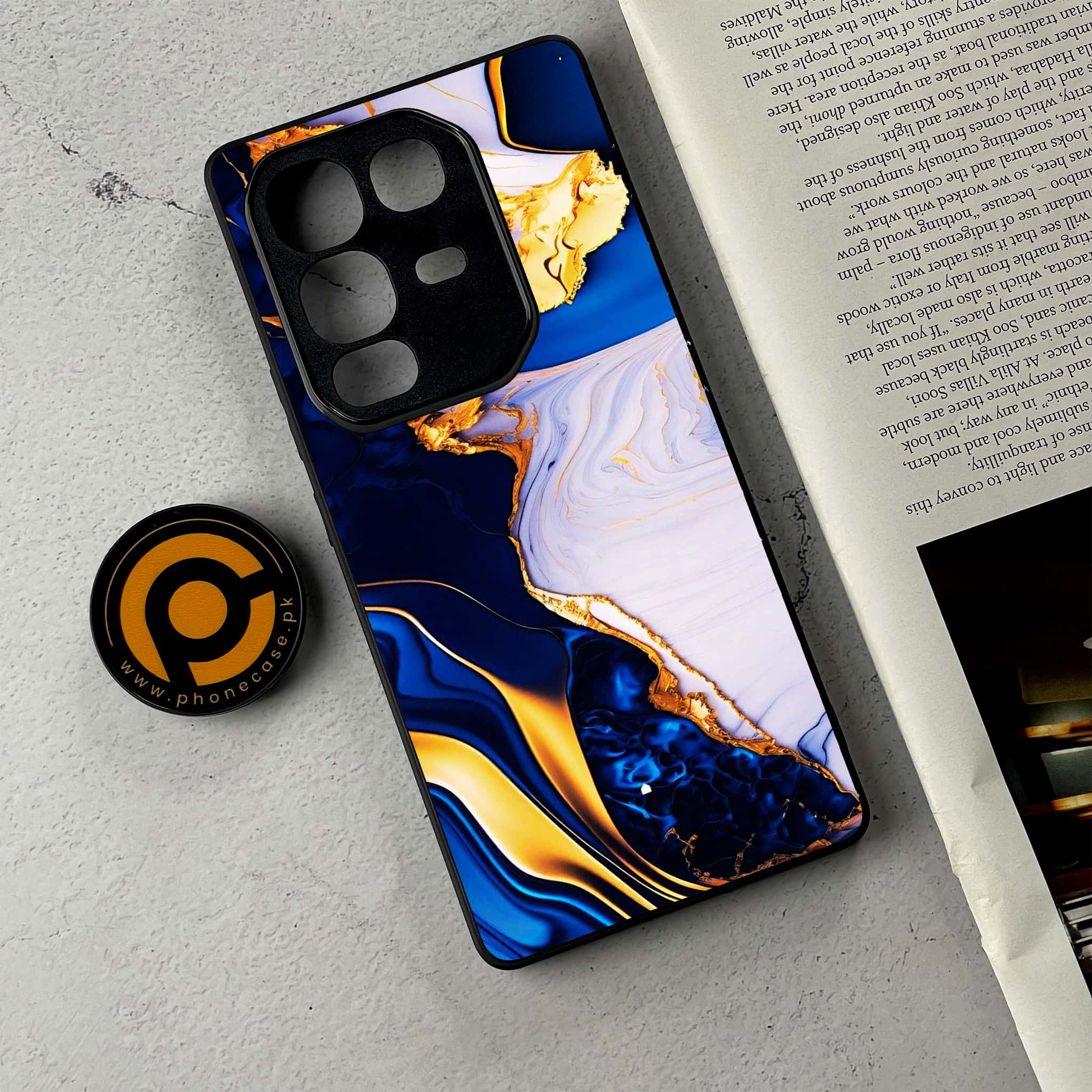 Infinix Note 50 Pro Plus - Blue Golden Marble - Premium Metal Printed Soft Bumper Shockproof Case