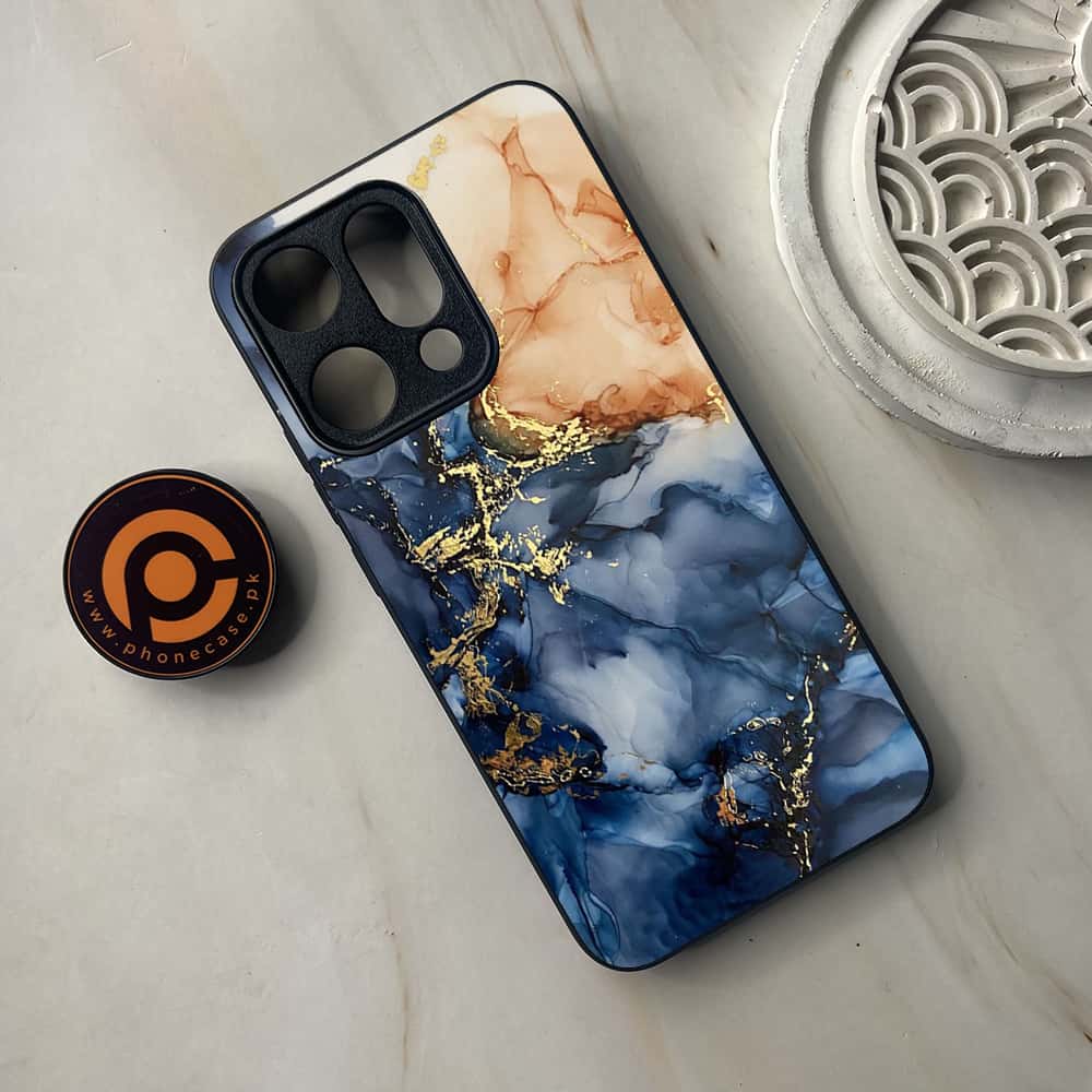 Oppo Reno 14 5G - Blue Marble Series - Premium Metal Printed soft Bumper shock Proof Case